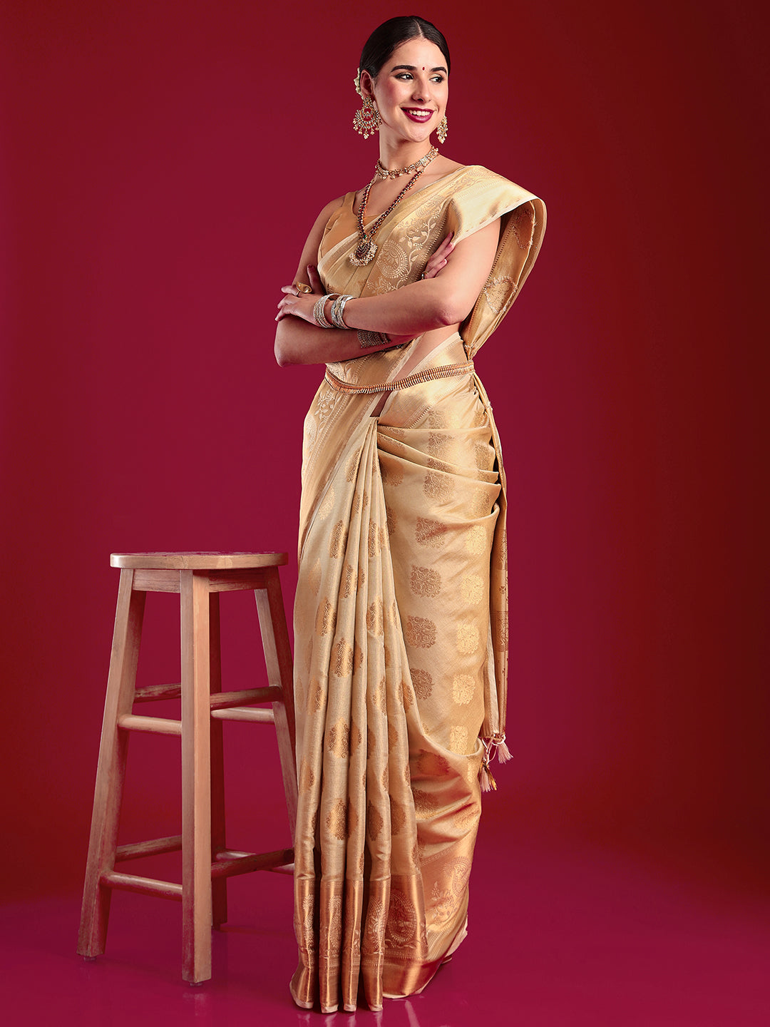 Mimosa Women's Woven Design Kanjivaram Art Silk Saree With Blouse Piece : SA00001196CRFREE