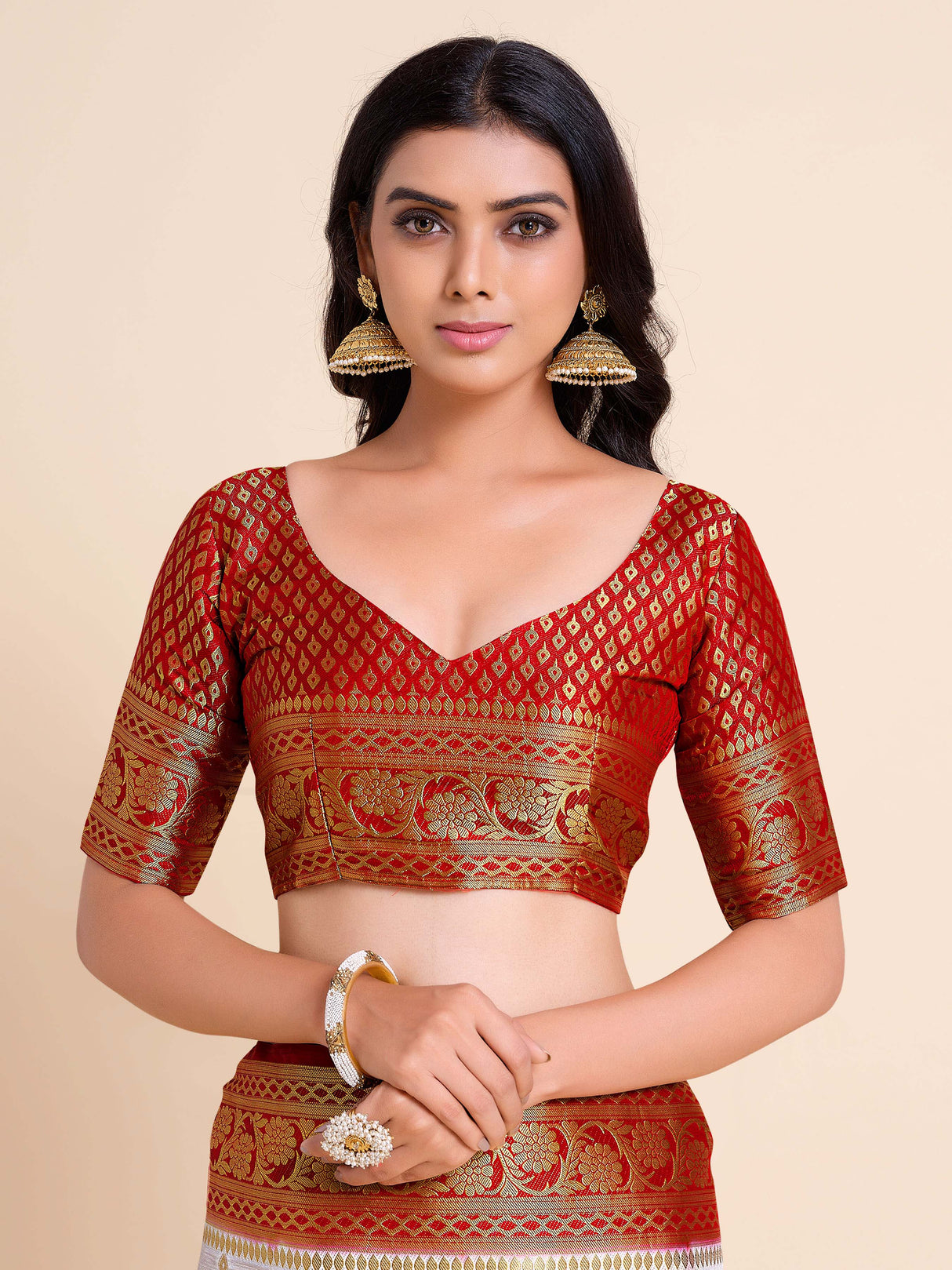 Mimosa Womens Art Silk Saree Kanjivaram Halfwhite Color