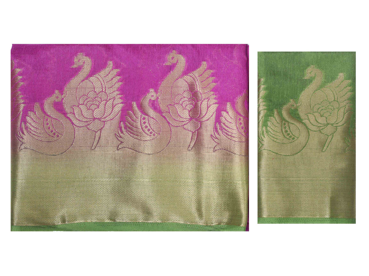 Mimosa Womens Linen Saree Kanjivaram style Mejanta Color