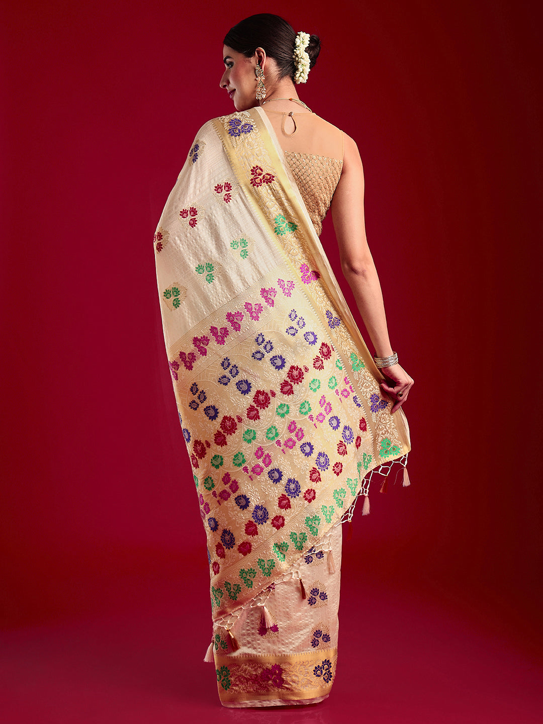 Mimosa Women's Woven Design Kanjivaram Art Silk Saree With Blouse Piece : SA00001186CRFREE