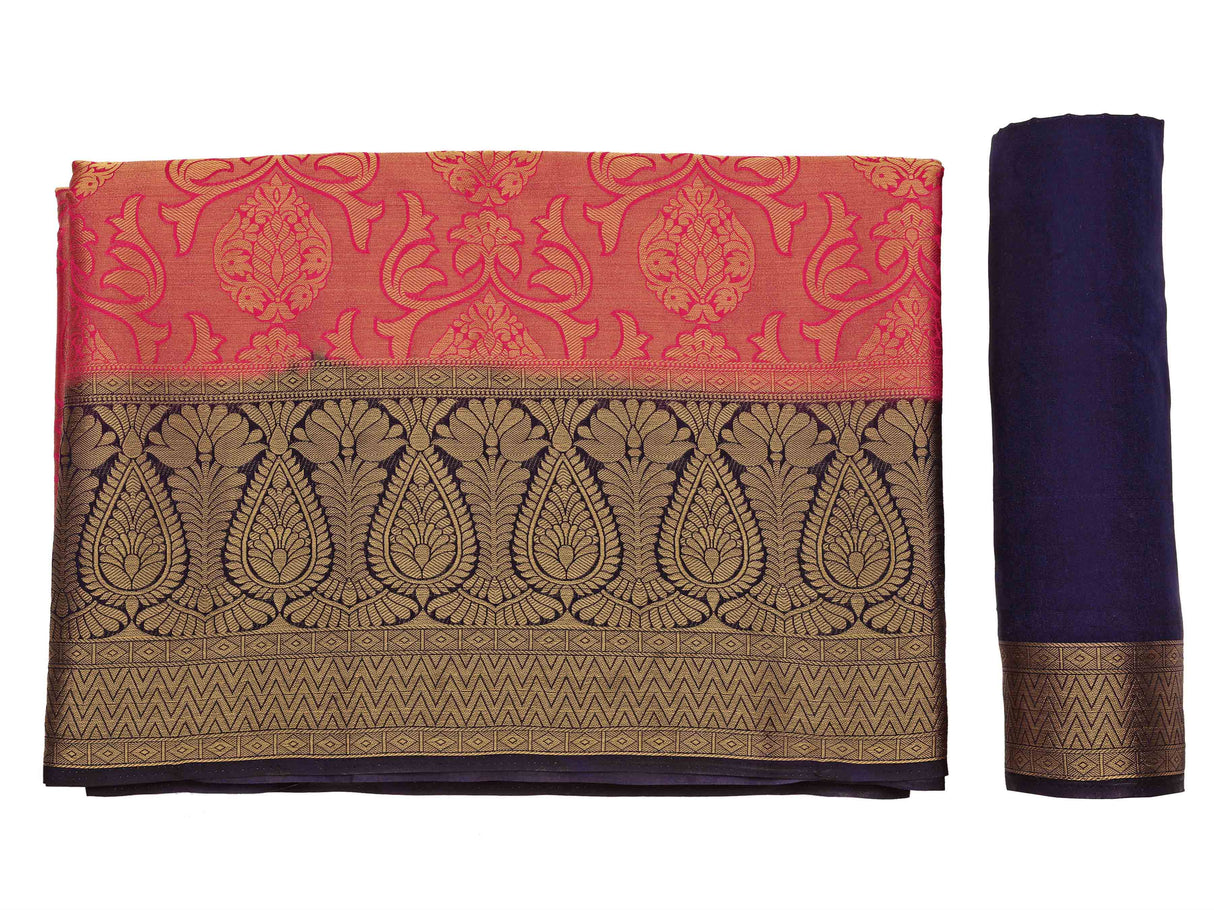 Mimosa Womens Art Silk Saree Kanjivaram Strawberry Color