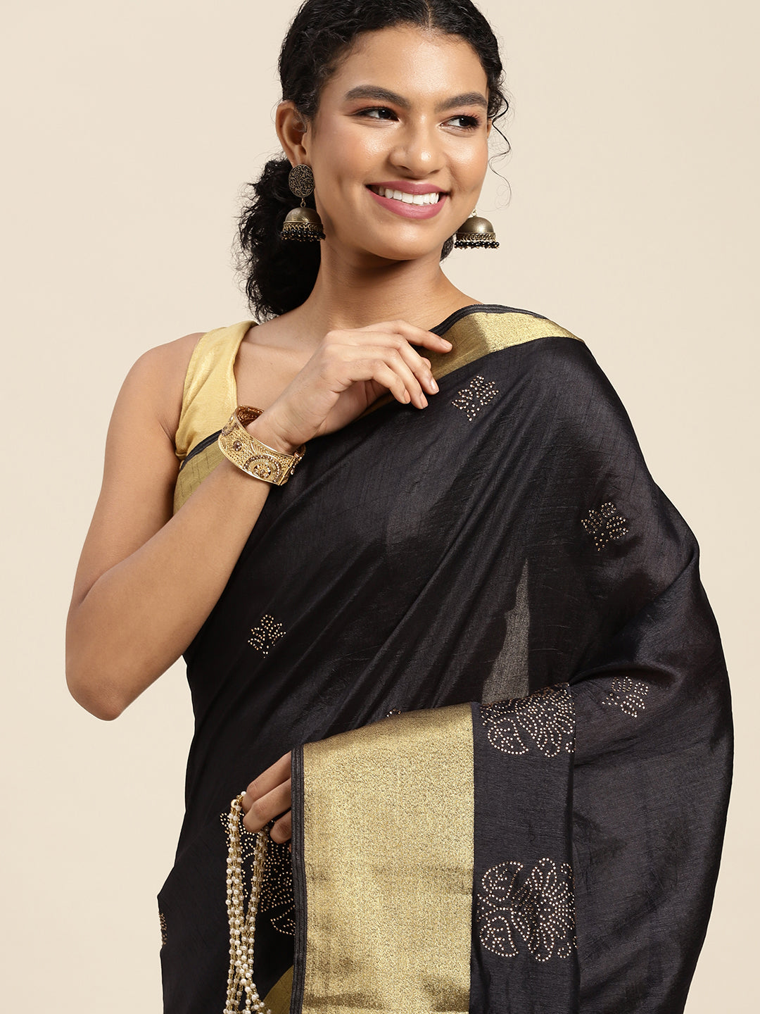 Mimosa Womens Art Silk Saree Kanjivaram Black Color