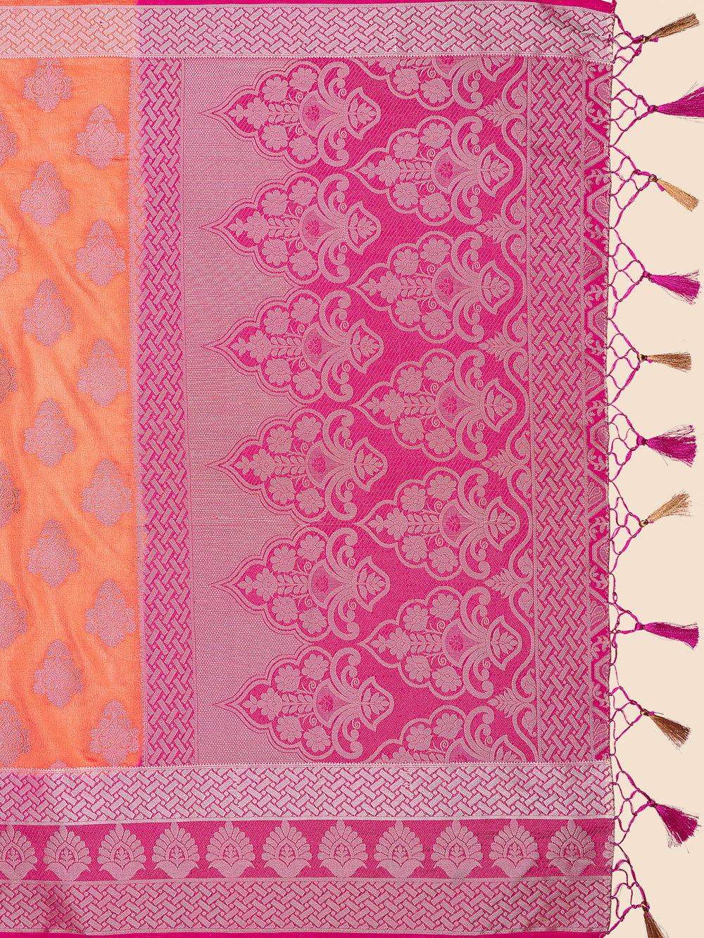 Mimosa Womens Art Silk Saree Kanjivaram Peach Color