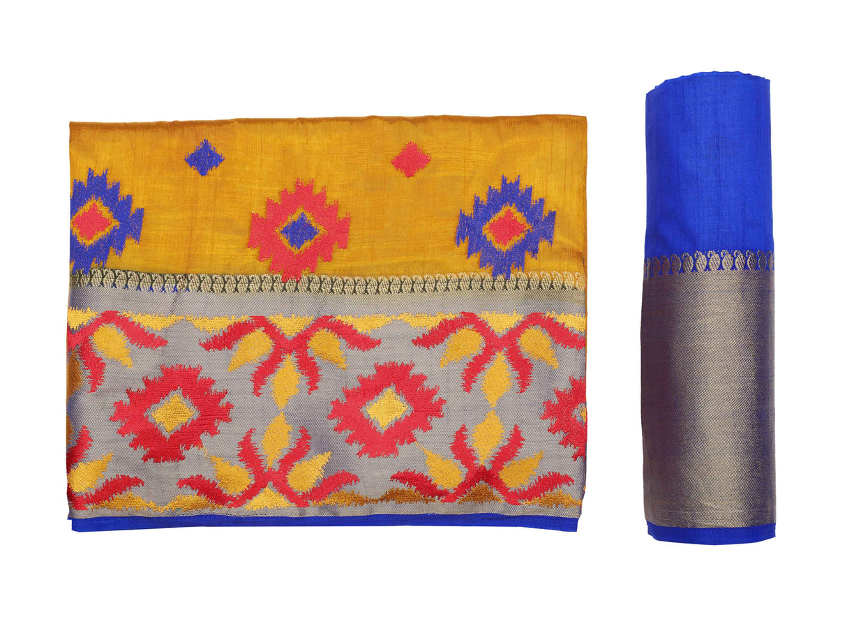 Mimosa Womens Art Silk Saree Kanjivaram style Mustard Color