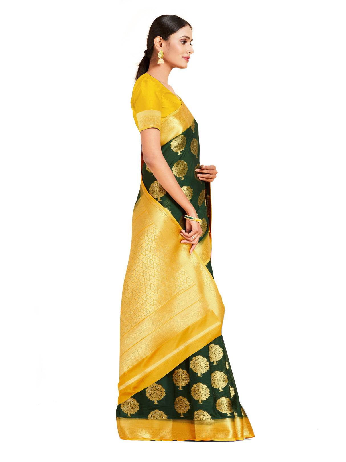 Mimosa Womens Crepe Saree Mysore Silk BGreen Color