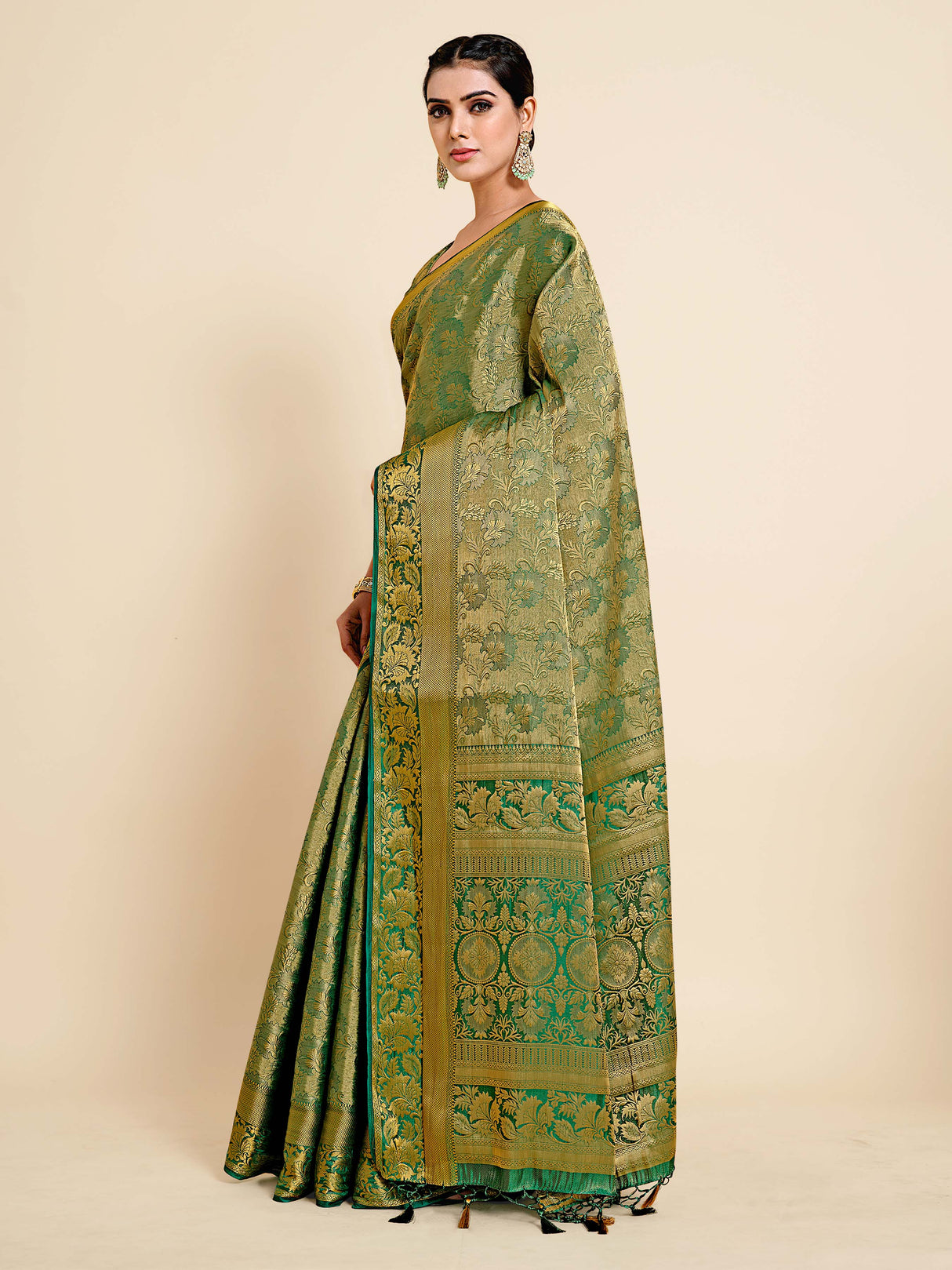 Mimosa Womens Art Silk Saree Kanjivaram Rama Color