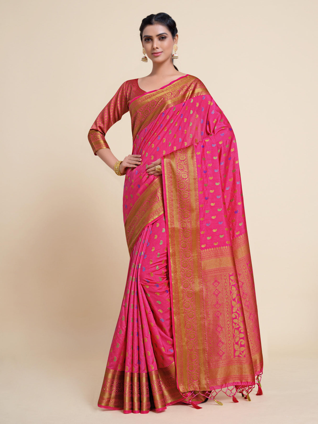 Mimosa Womens Art Silk Saree Kanjivaram Strawberry Color