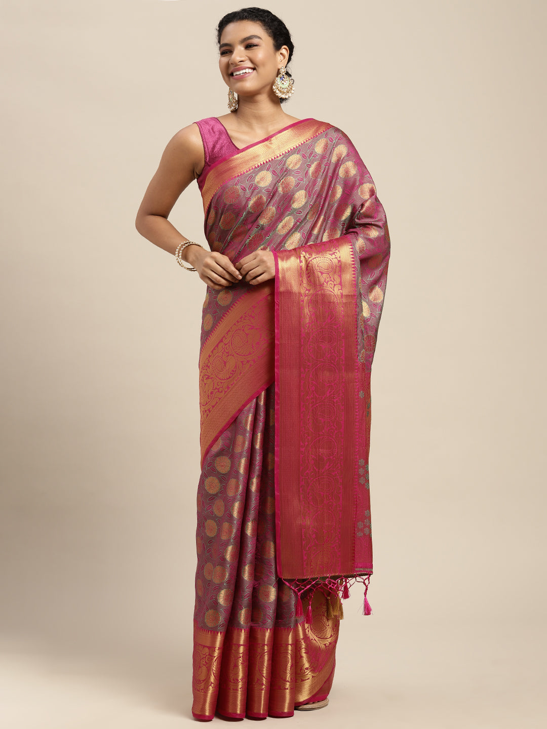 Mimosa Womens Art Silk Saree Kanjivaram Rani Color