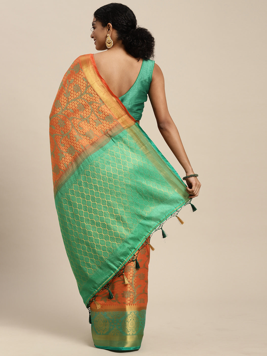 Mimosa Womens Art Silk Saree Kanjivaram Peach Color