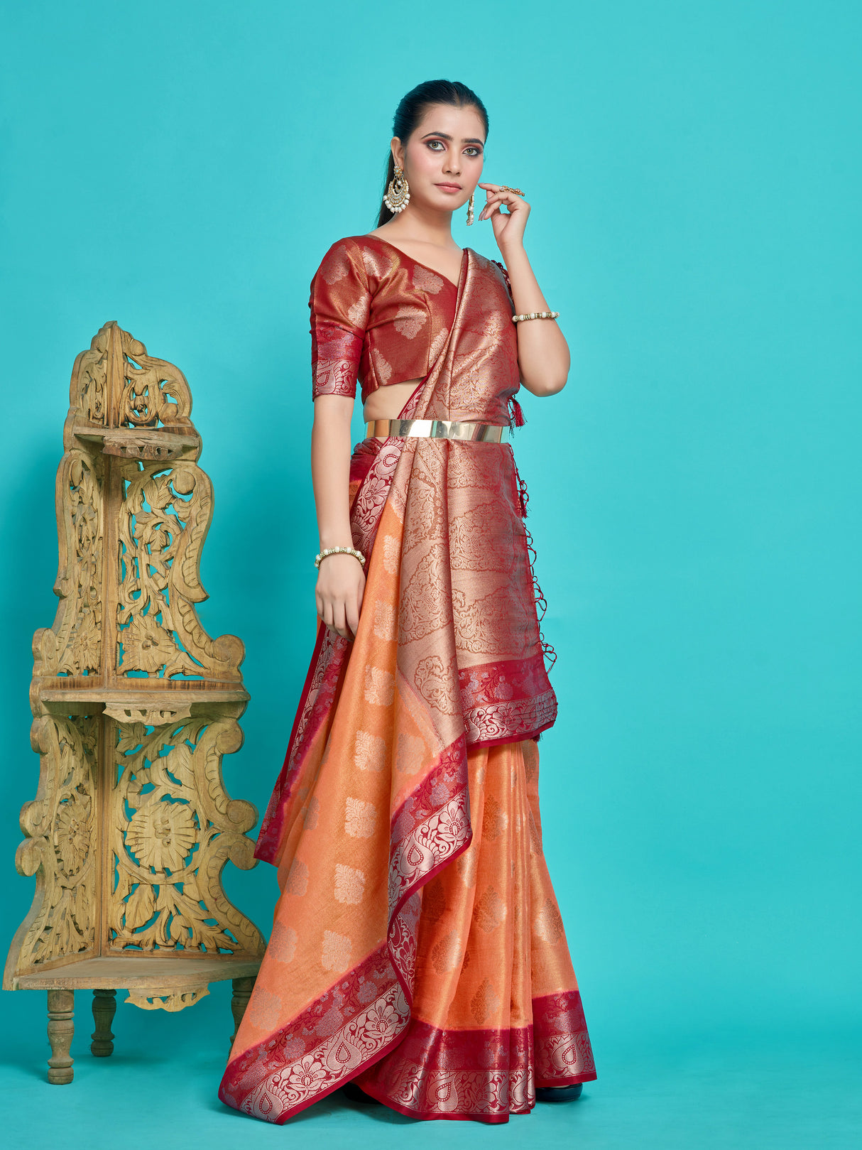 Mimosa Women's Woven Design Kanjivaram Style Art Silk Saree With Blouse Piece : SA0000393PCFREE