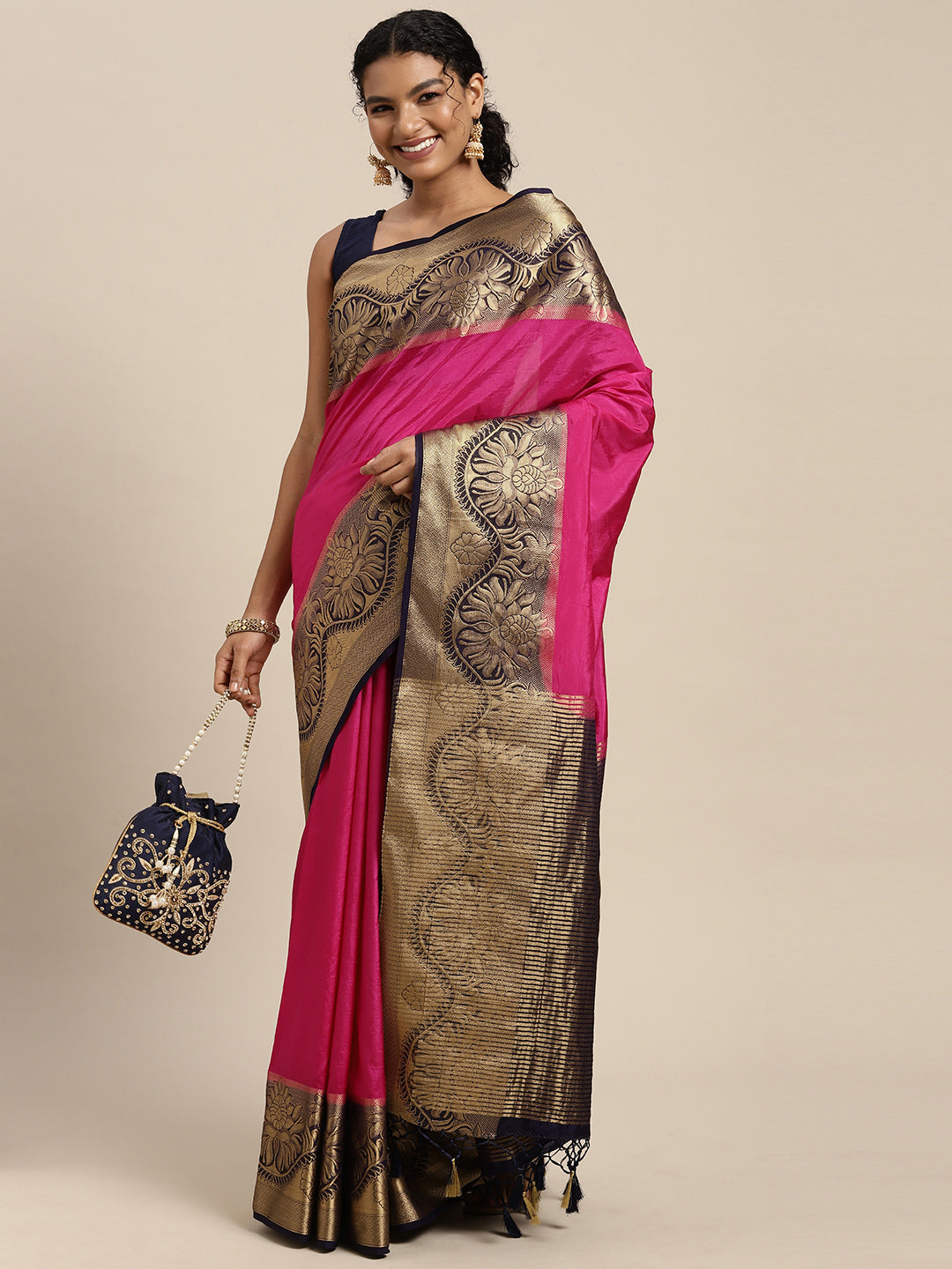 Mimosa Womens Art Silk Saree Kanjivaram Rani Color