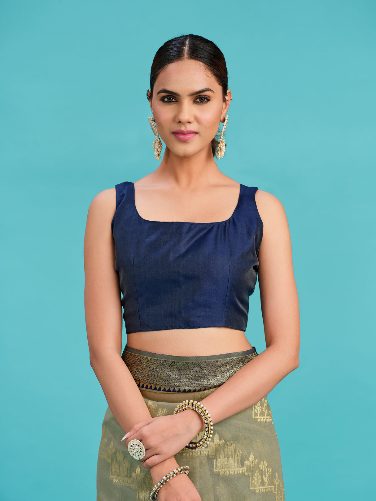 Mimosa Women's Woven Design Kanjivaram Linen Saree With Blouse Piece : SA00001233GYFREE