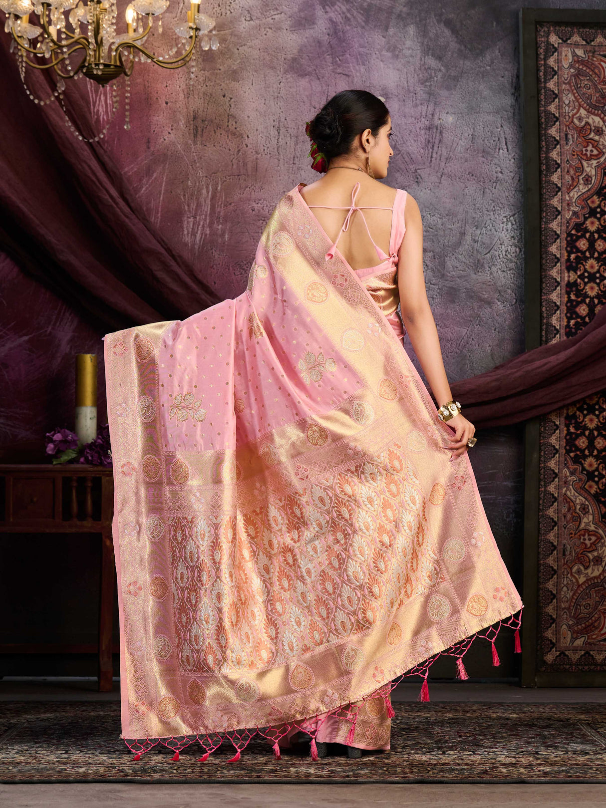 Mimosa Women's Woven Design Kanjivaram Art Silk Saree With Blouse Piece : SA0000905PNK