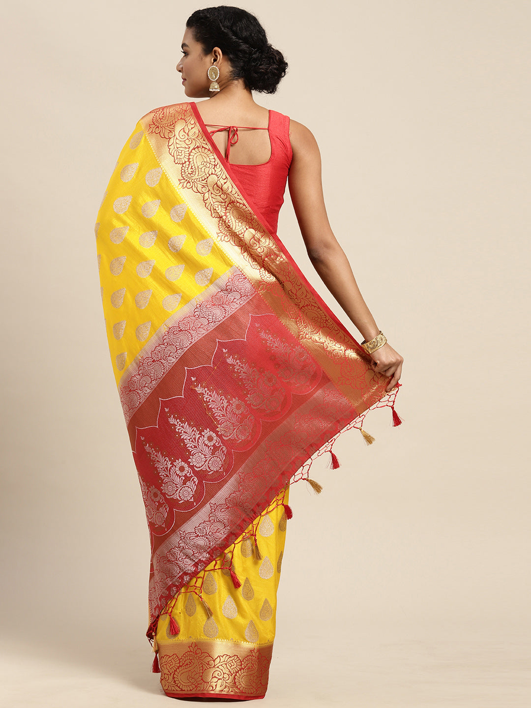 Mimosa Womens Art Silk Saree Kanjivaram Gold Color