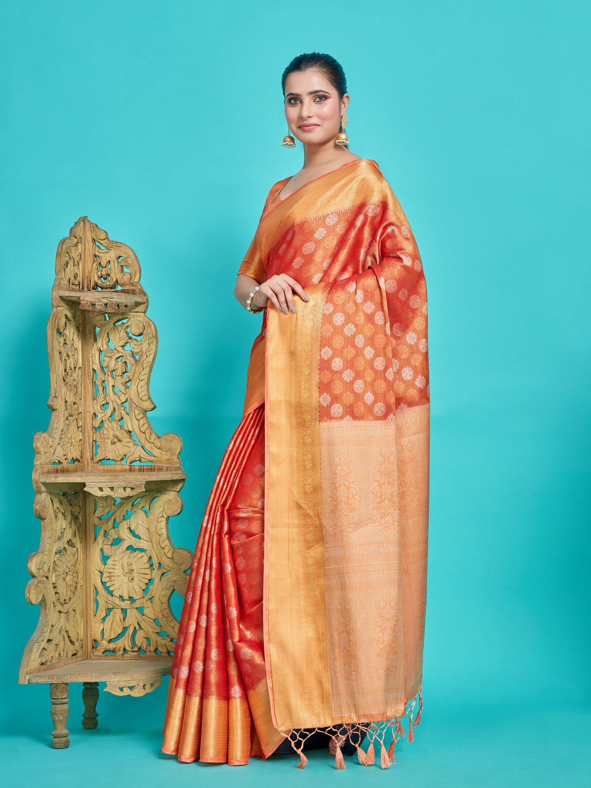 Mimosa Women's Woven Design Kanjivaram Style Art Silk Saree With Blouse Piece : SA0000410MRFREE