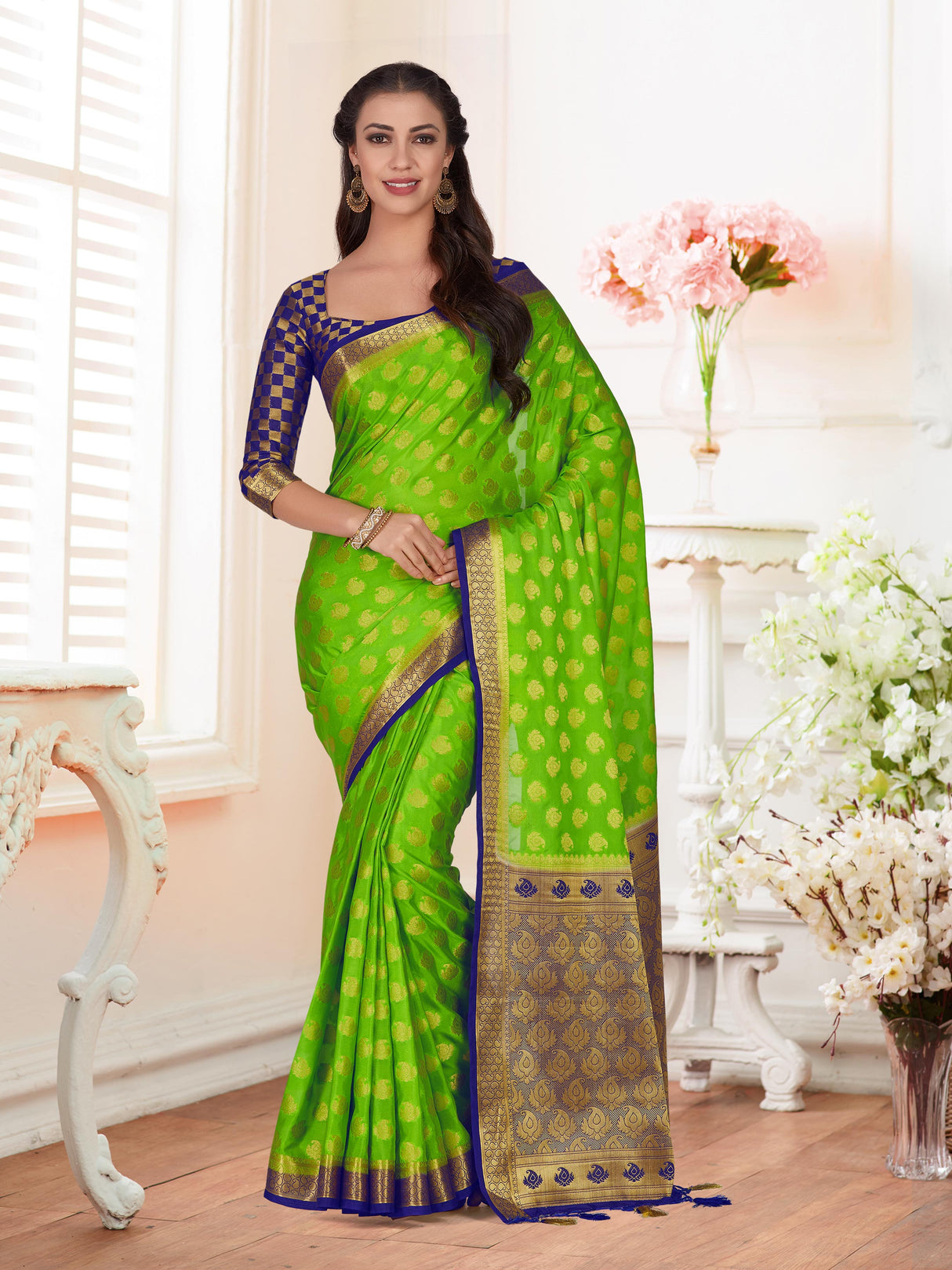 Mimosa Womens Crepe Saree Mysore Silk Liril Color