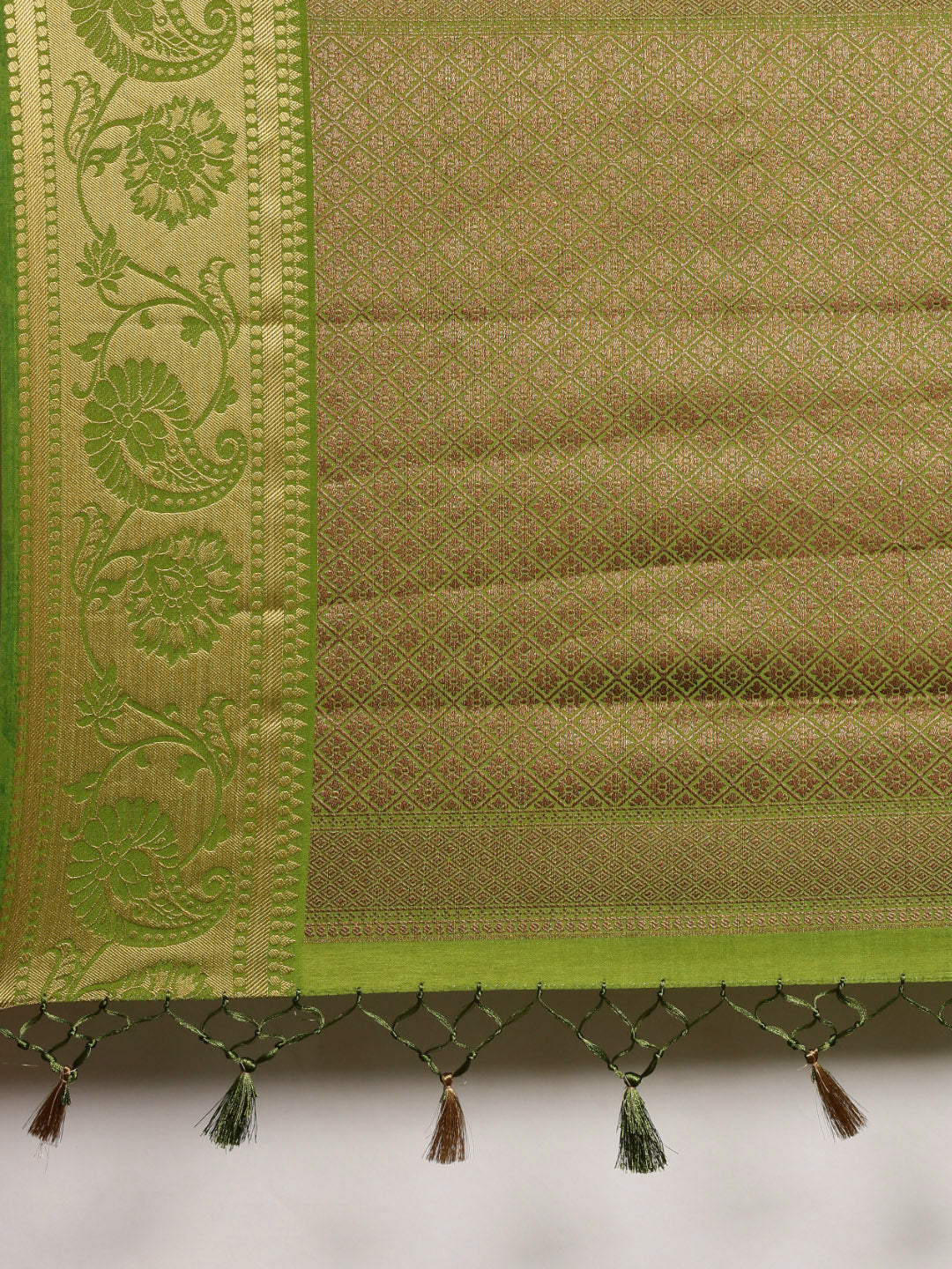 Mimosa Womens Art Silk Saree Kanjivaram Olive Color