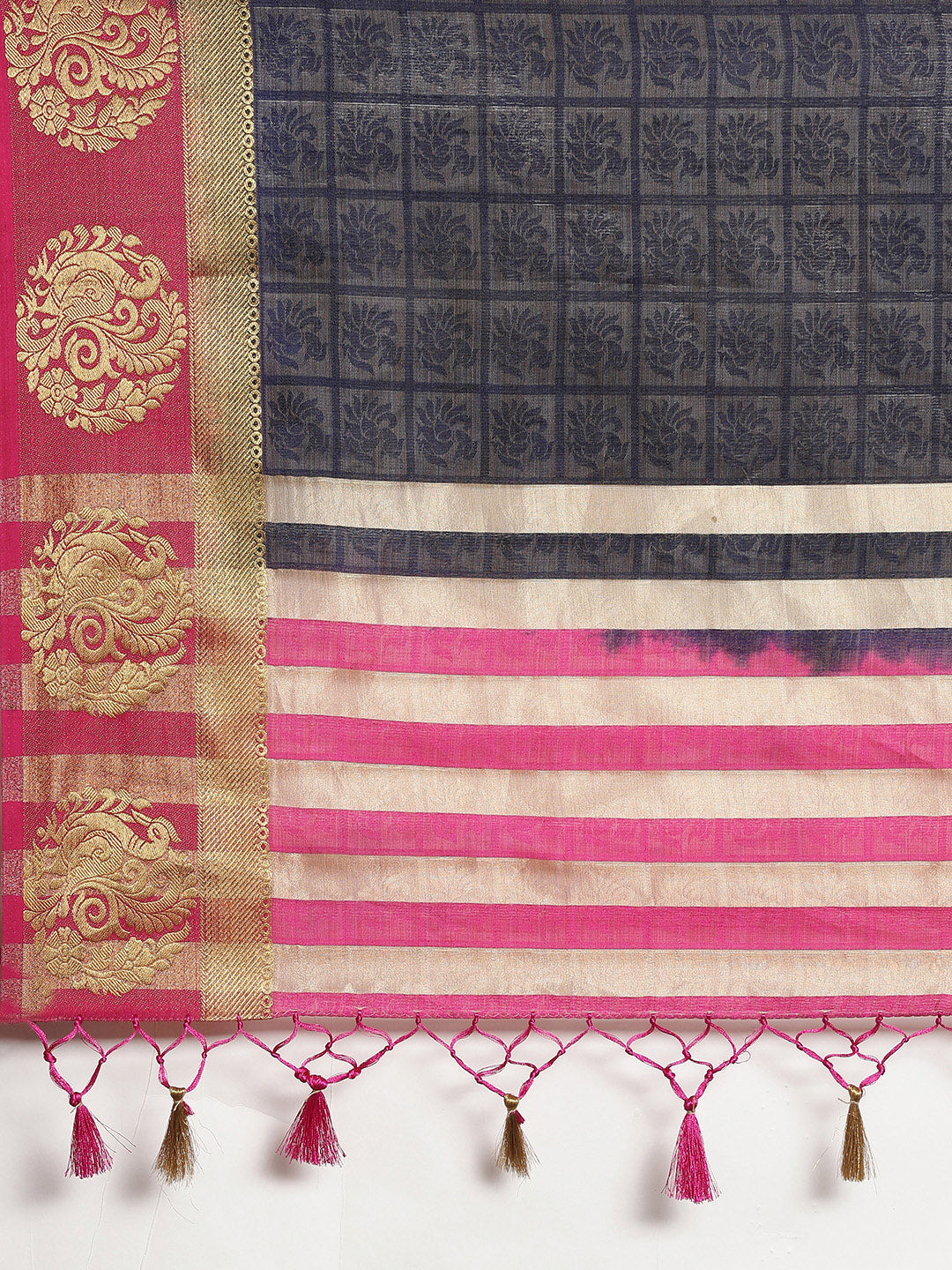 Mimosa Womens Art Silk Saree Kanjivaram Navy Blue Color