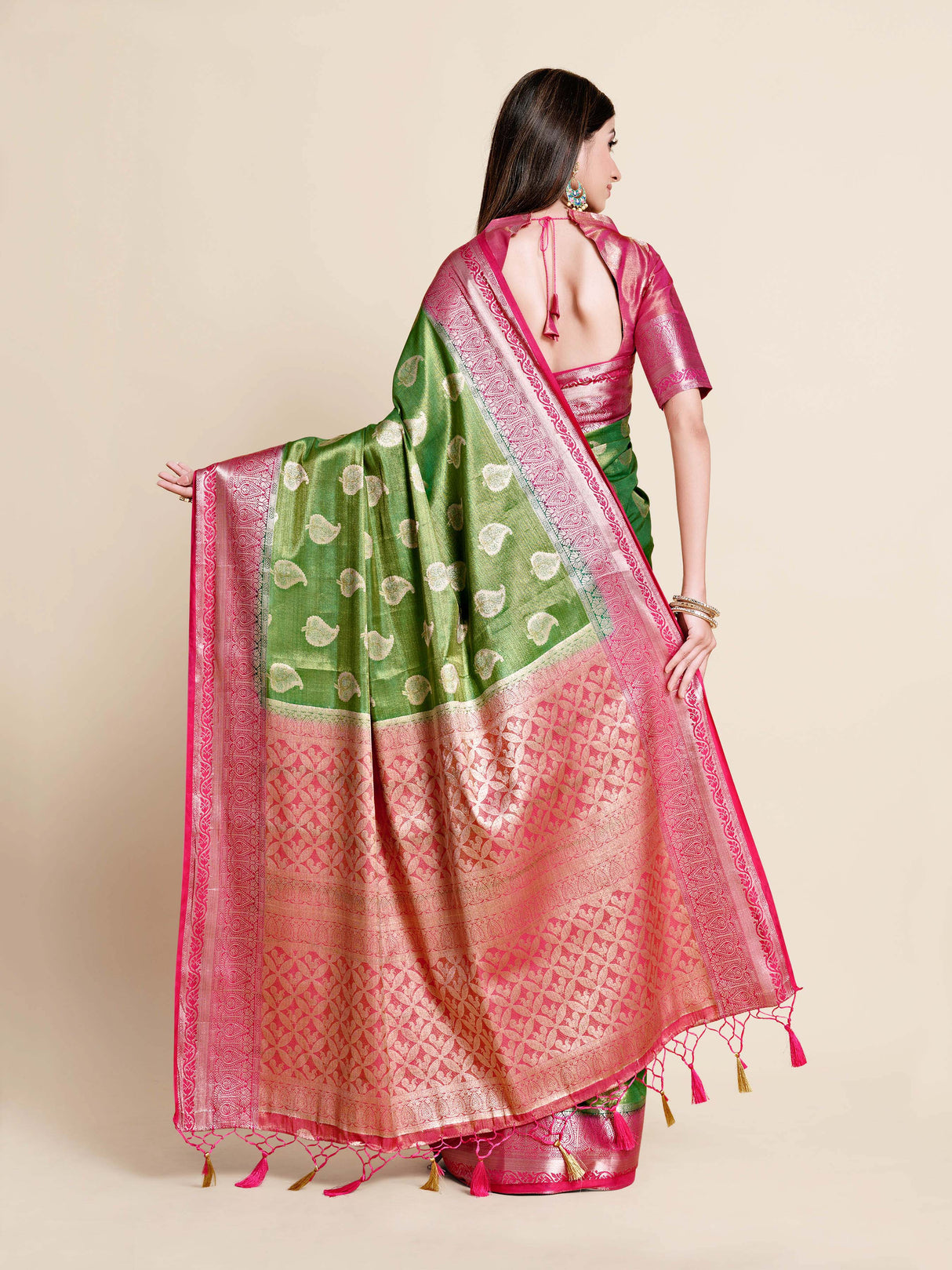 Mimosa Womens Art Silk Saree Kanjivaram Green Color