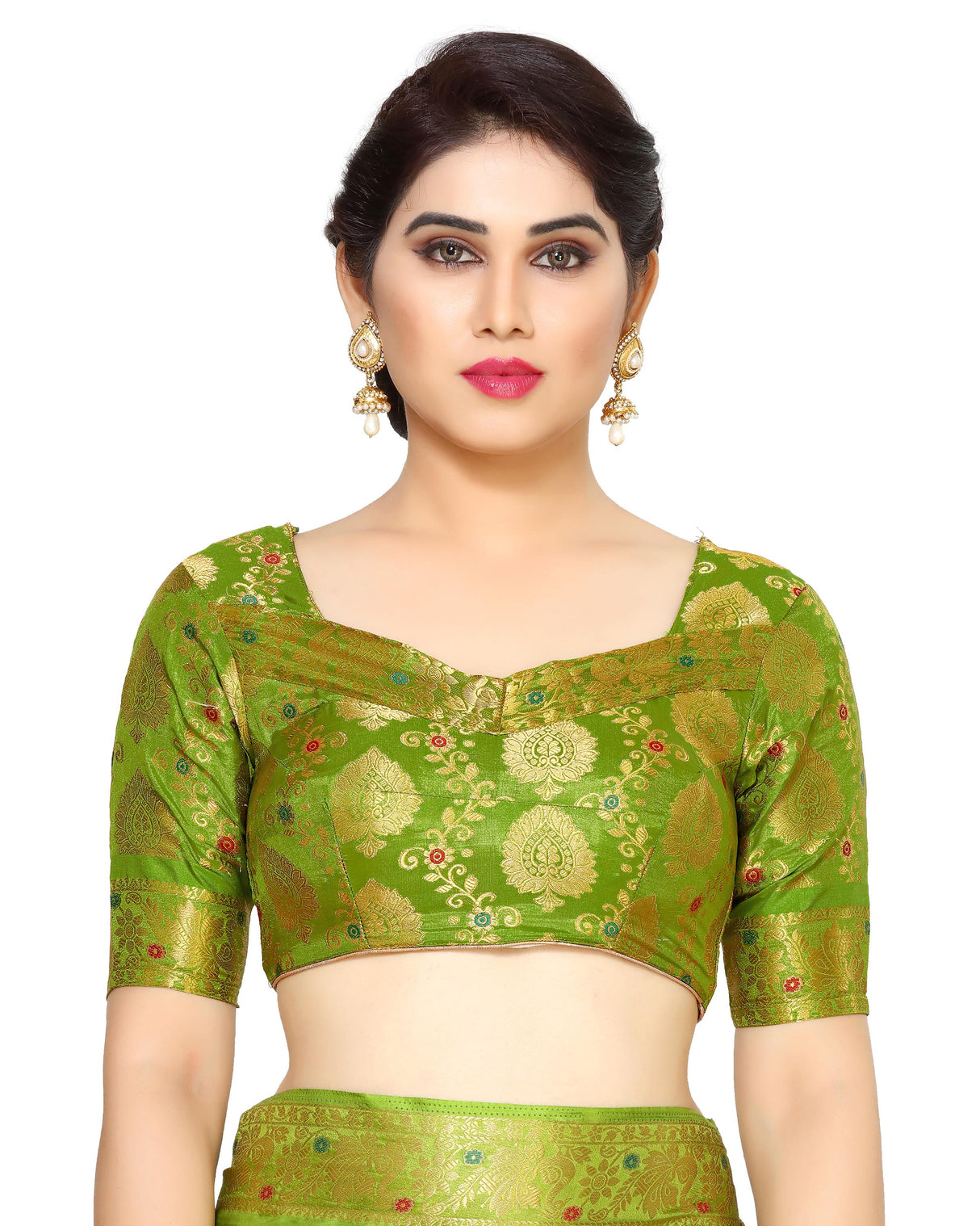 Mimosa Womens Art Silk Saree Kanjivaram Olive Color