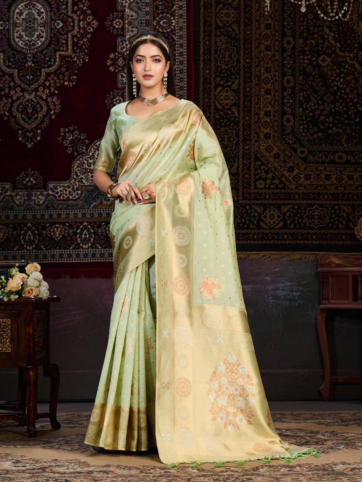 Mimosa Women's Woven Design Kanjivaram Art Silk Saree With Blouse Piece : SA0000904PS