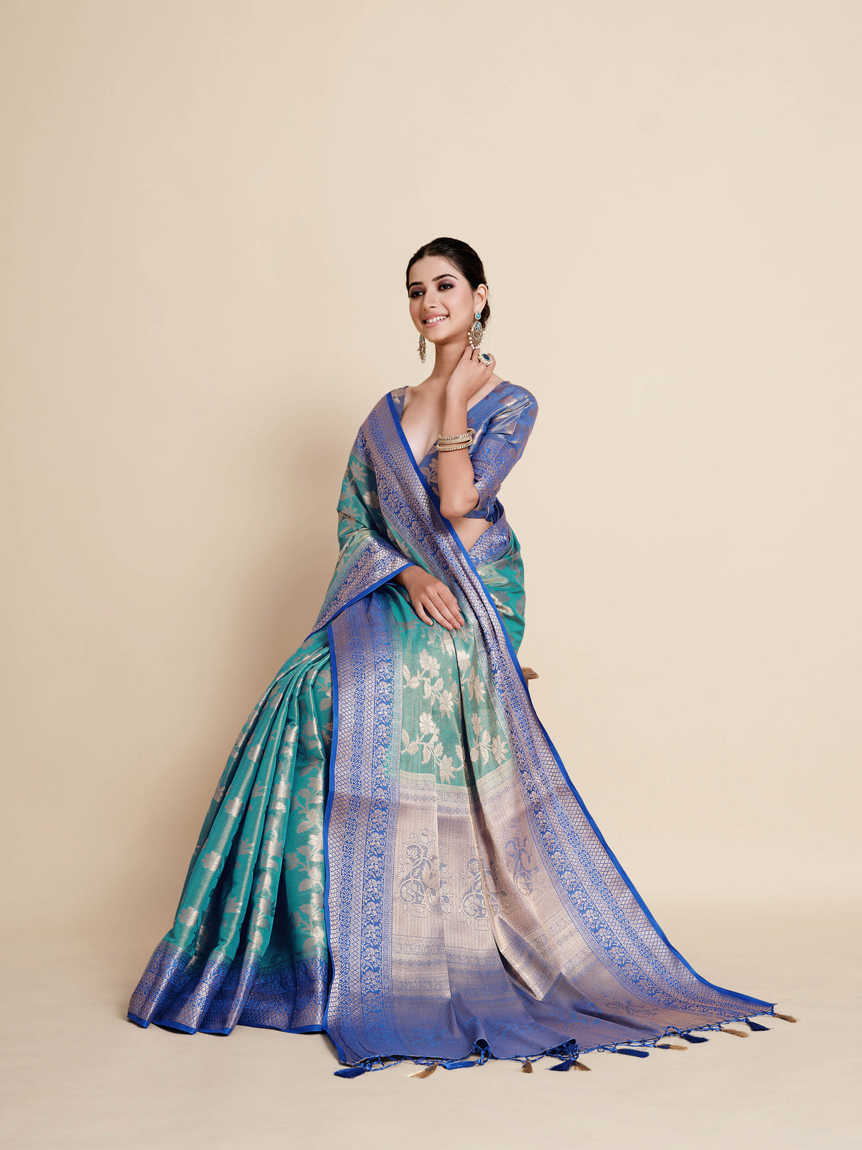 Mimosa Womens Art Silk Saree Kanjivaram Rama Color