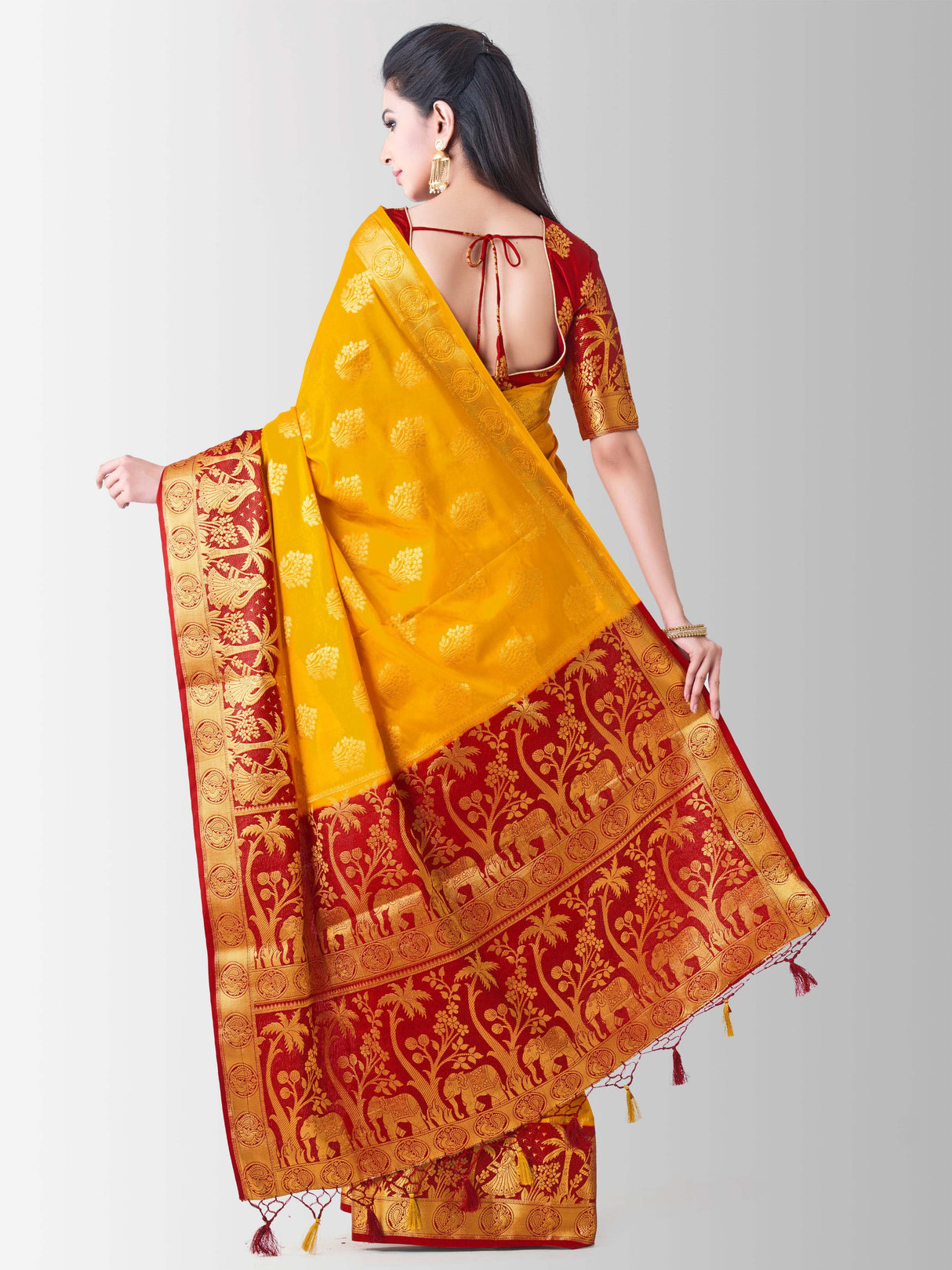 Mimosa Womens Art Silk Saree Kanjivaram Gold Color
