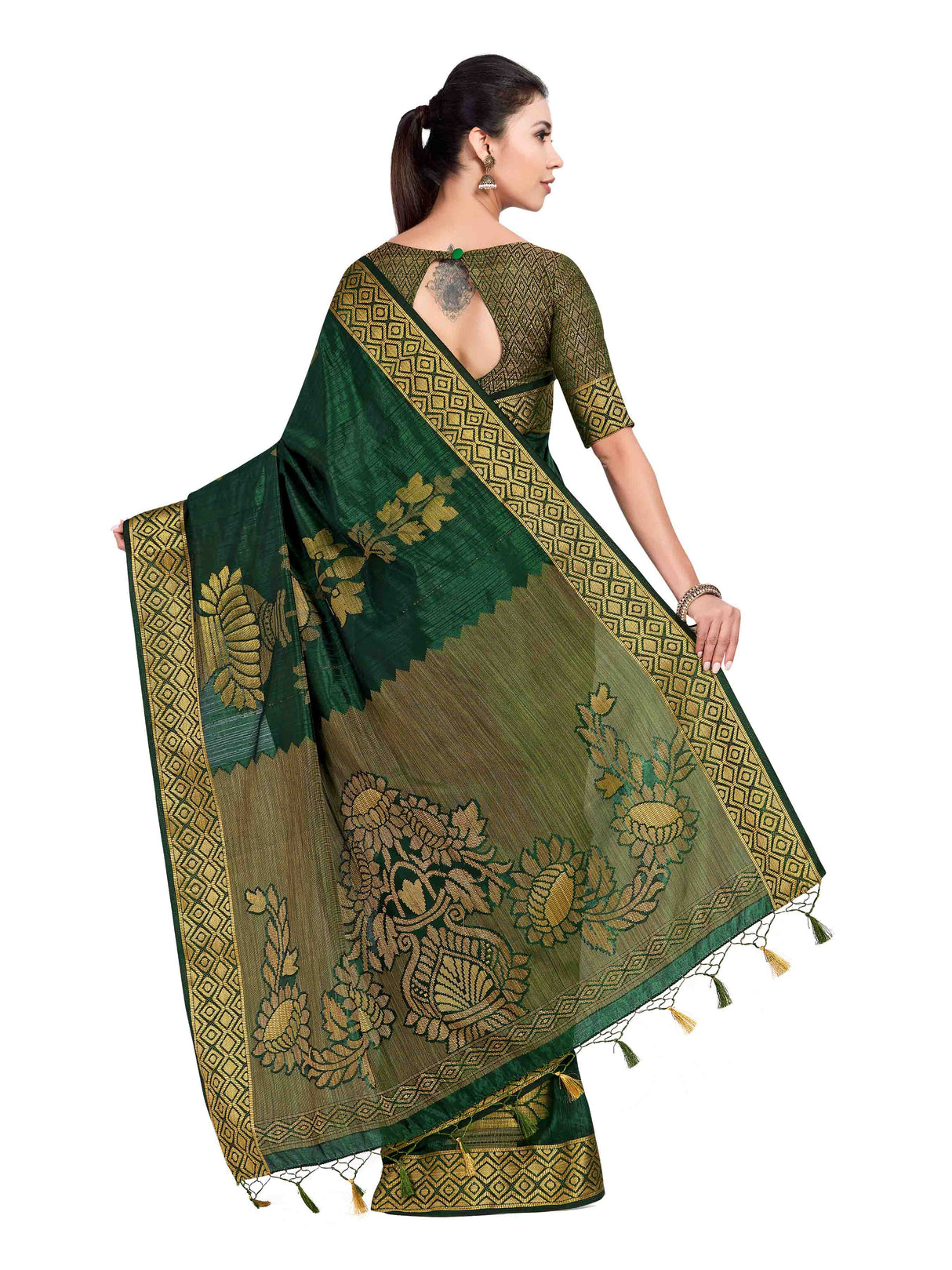 Mimosa Womens Art Silk Saree Kanjivaram BGreen Color