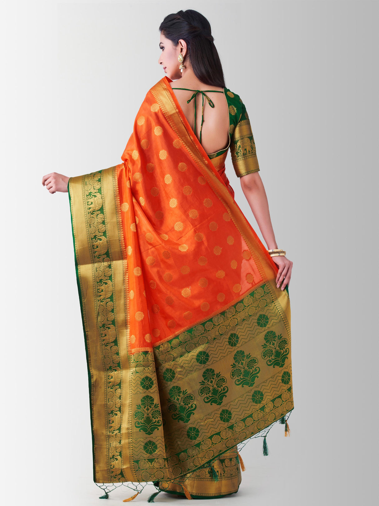Mimosa Womens Art Silk Saree Kanjivaram Peach Color