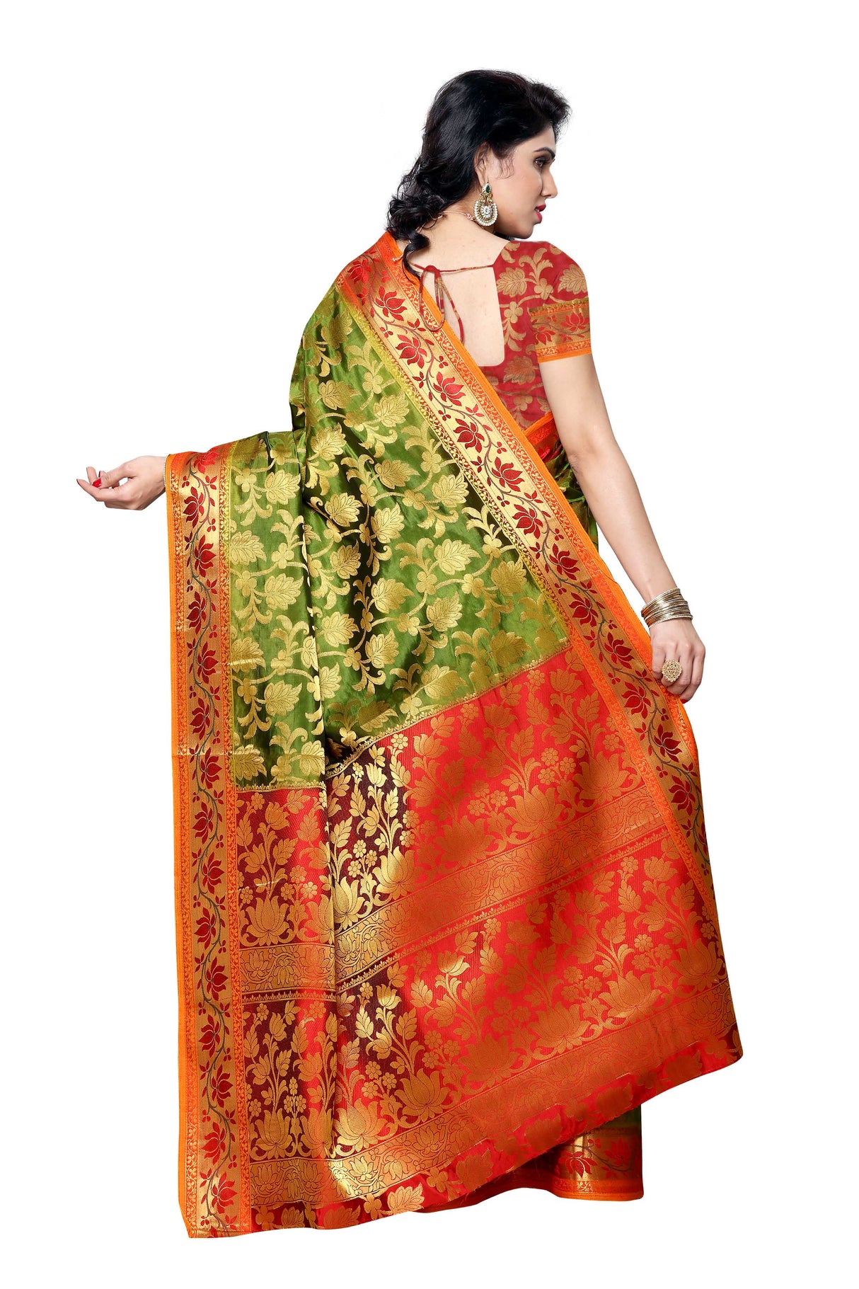 Mimosa Womens Art Silk Saree Kanjivaram Olive Color