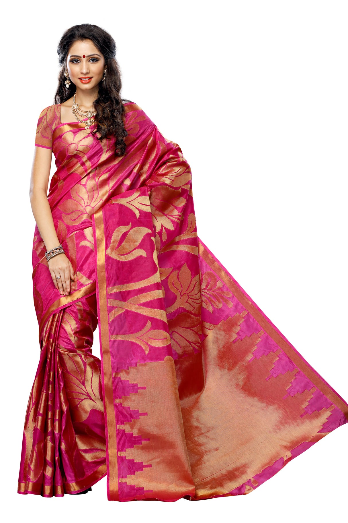 Mimosa Womens Art Silk Saree Kanjivaram Rani Color