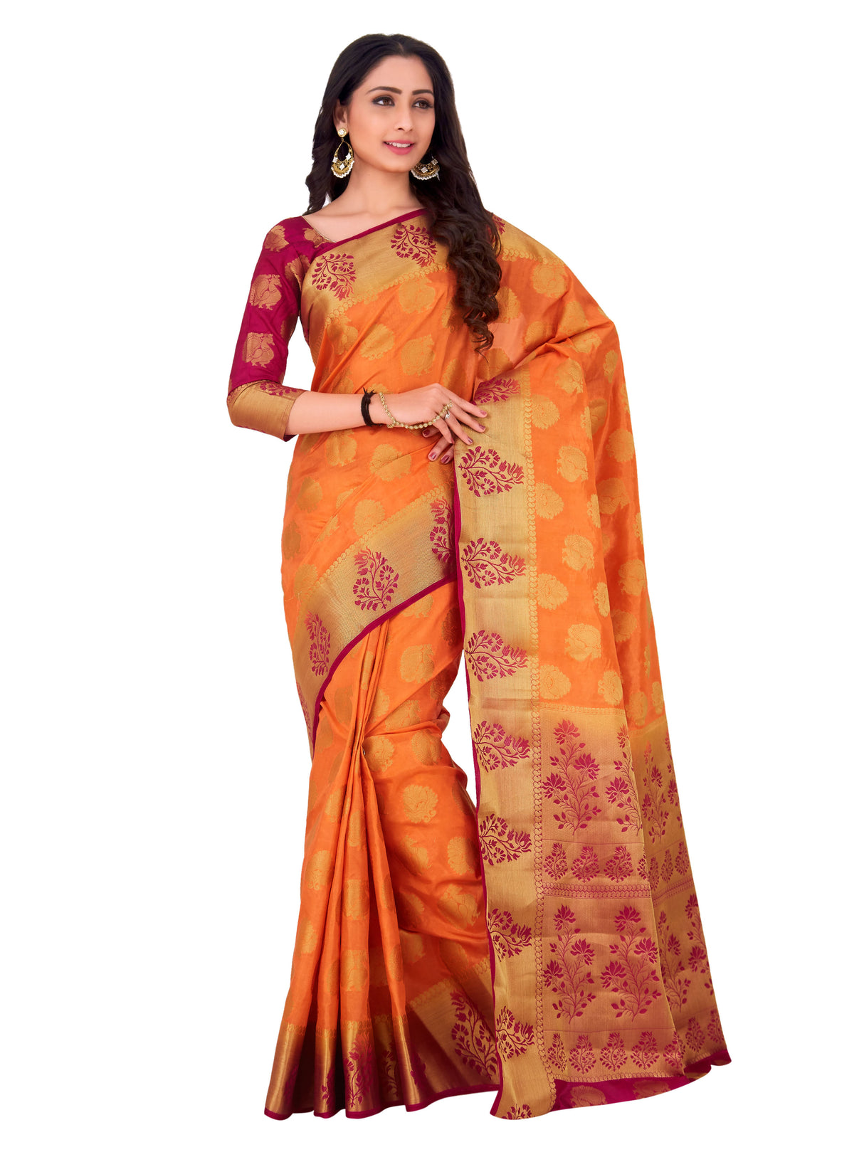 Mimosa Womens Art Silk Saree Kanjivaram Peach Color