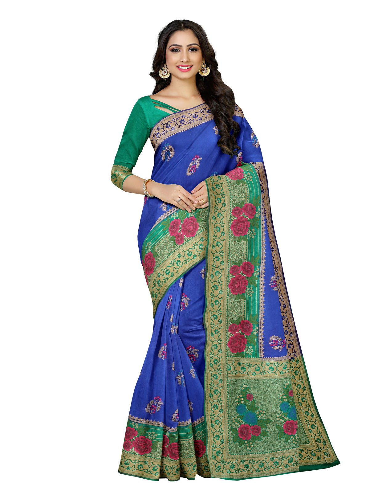 Mimosa Womens Art Silk Saree Patola Royal Blue Color