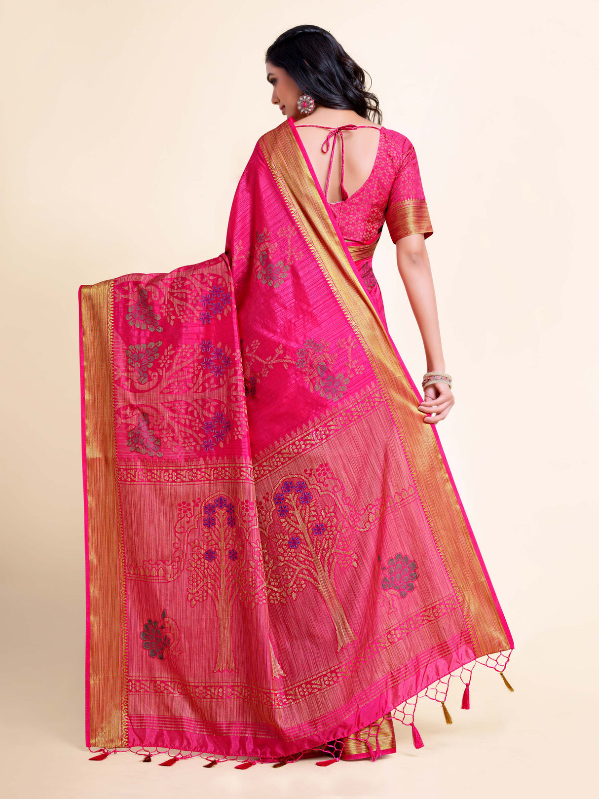 Mimosa Womens Art Silk Saree Kanjivaram style Strawberry Color