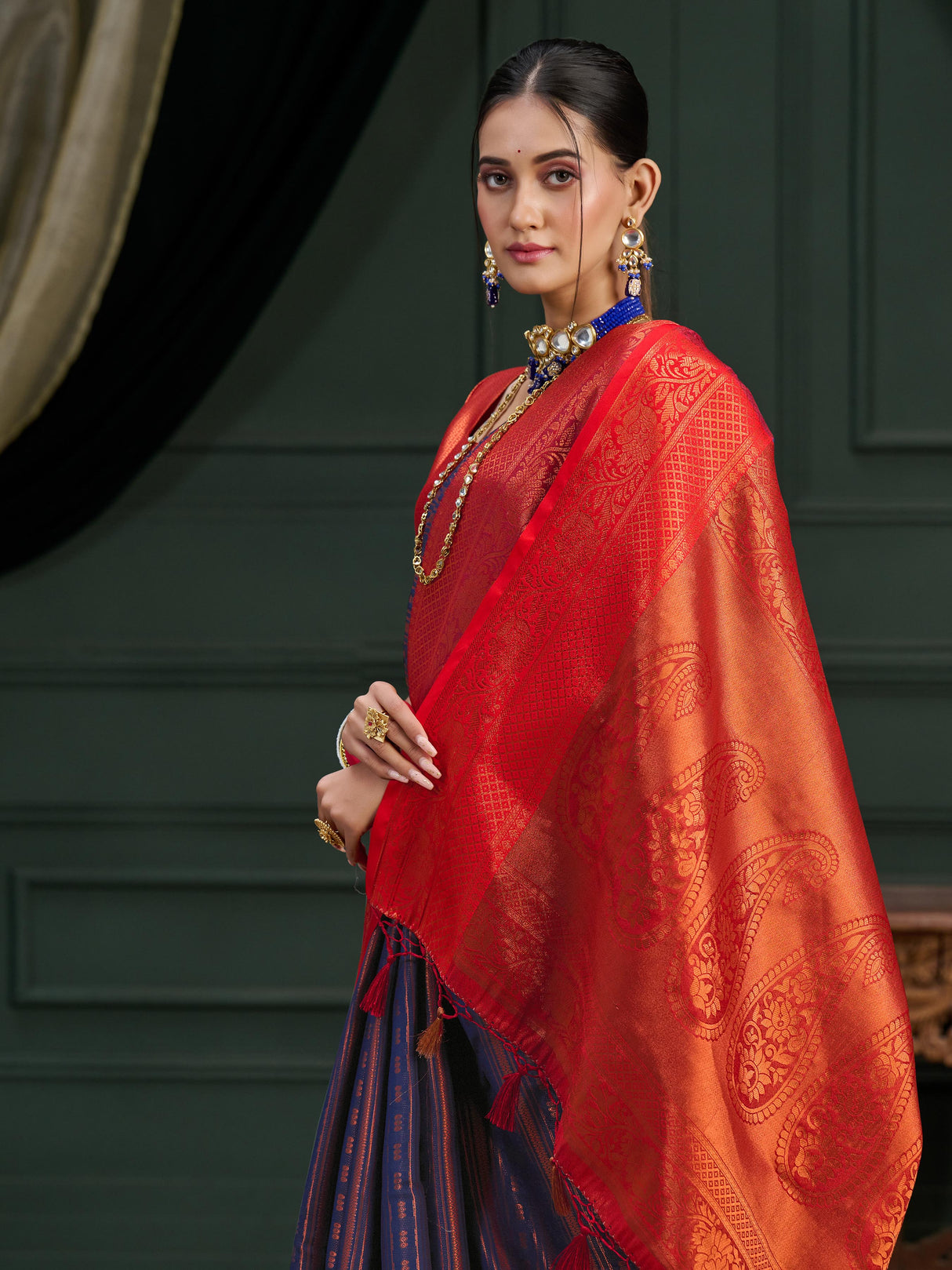 Mimosa Women's Woven Design Kanjivaram Art Silk Saree With Blouse Piece : SA0000914NV