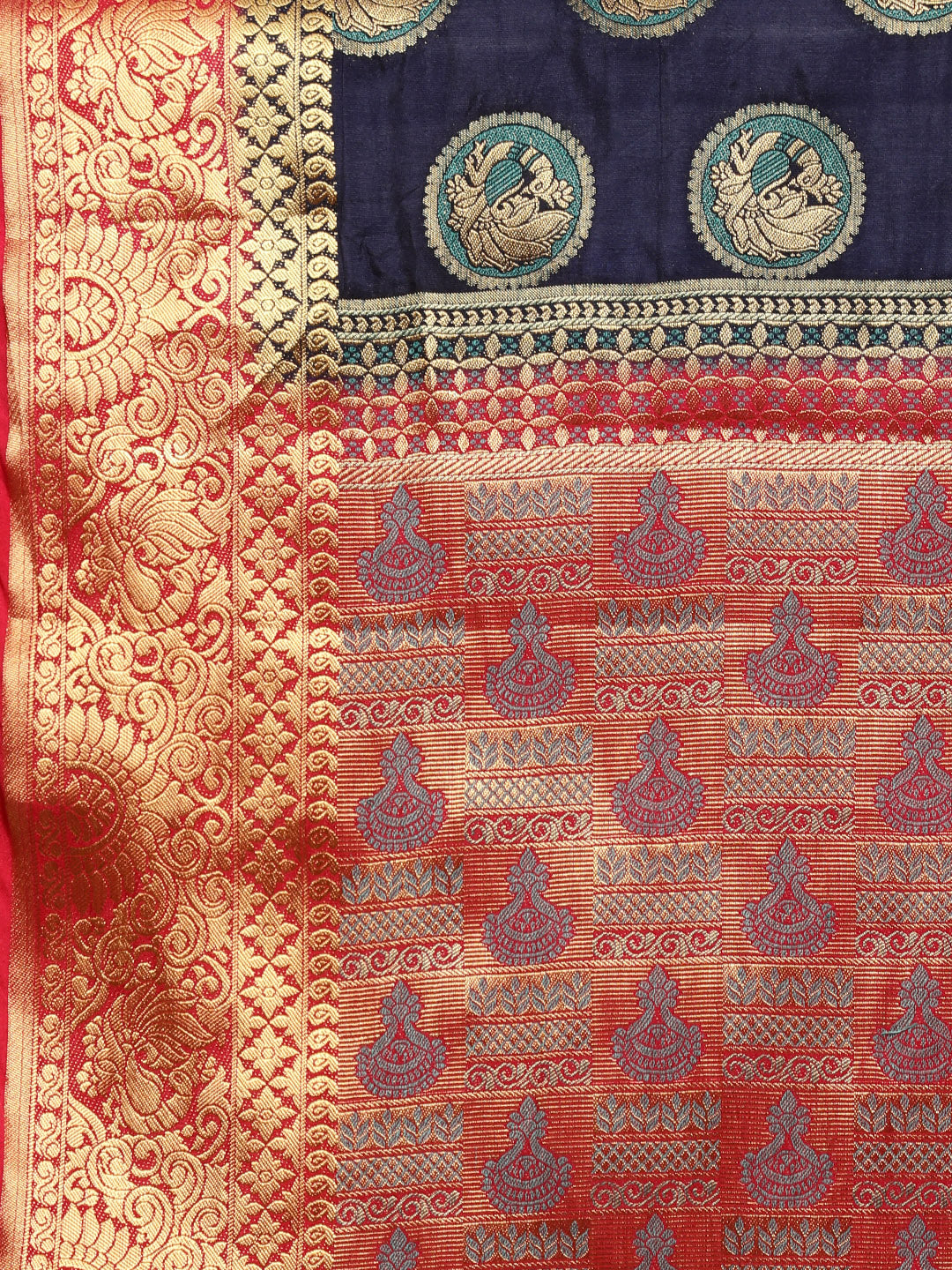 Mimosa Womens Art Silk Saree Kanjivaram Navy Blue Color