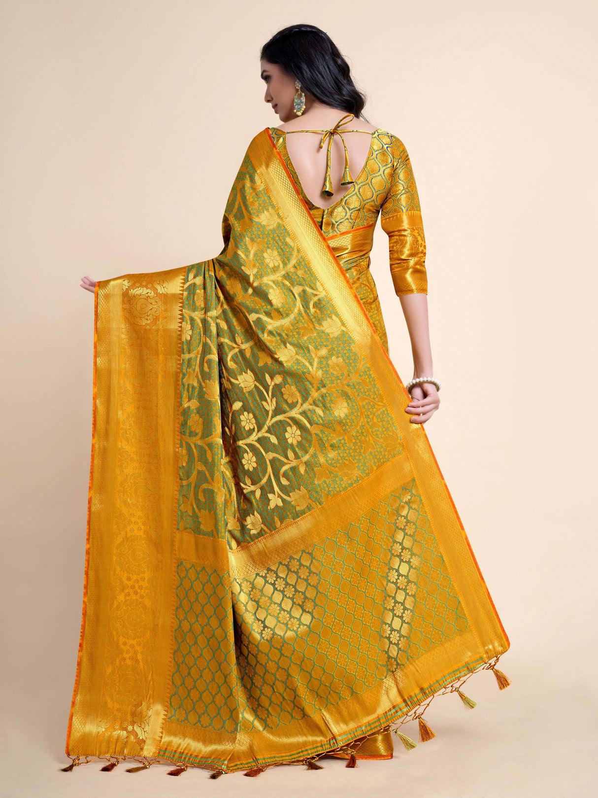 Mimosa Womens Art Silk Saree Kanjivaram Mustard Color