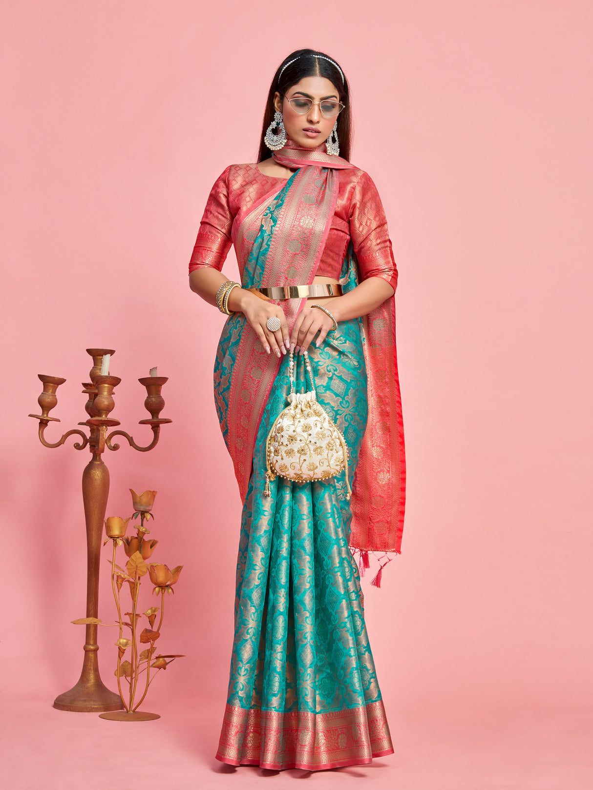 Mimosa Women's Woven Design Kanjivaram Art Silk Saree With Blouse Piece : SA00001230SFFREE