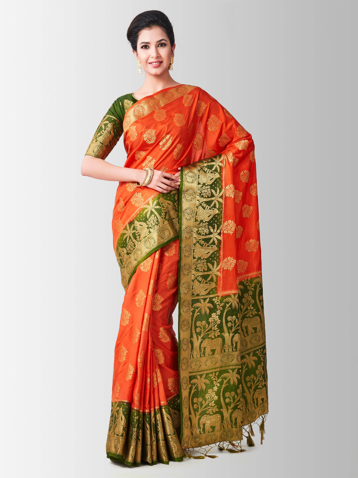 Mimosa Womens Art Silk Saree Kanjivaram Peach Color