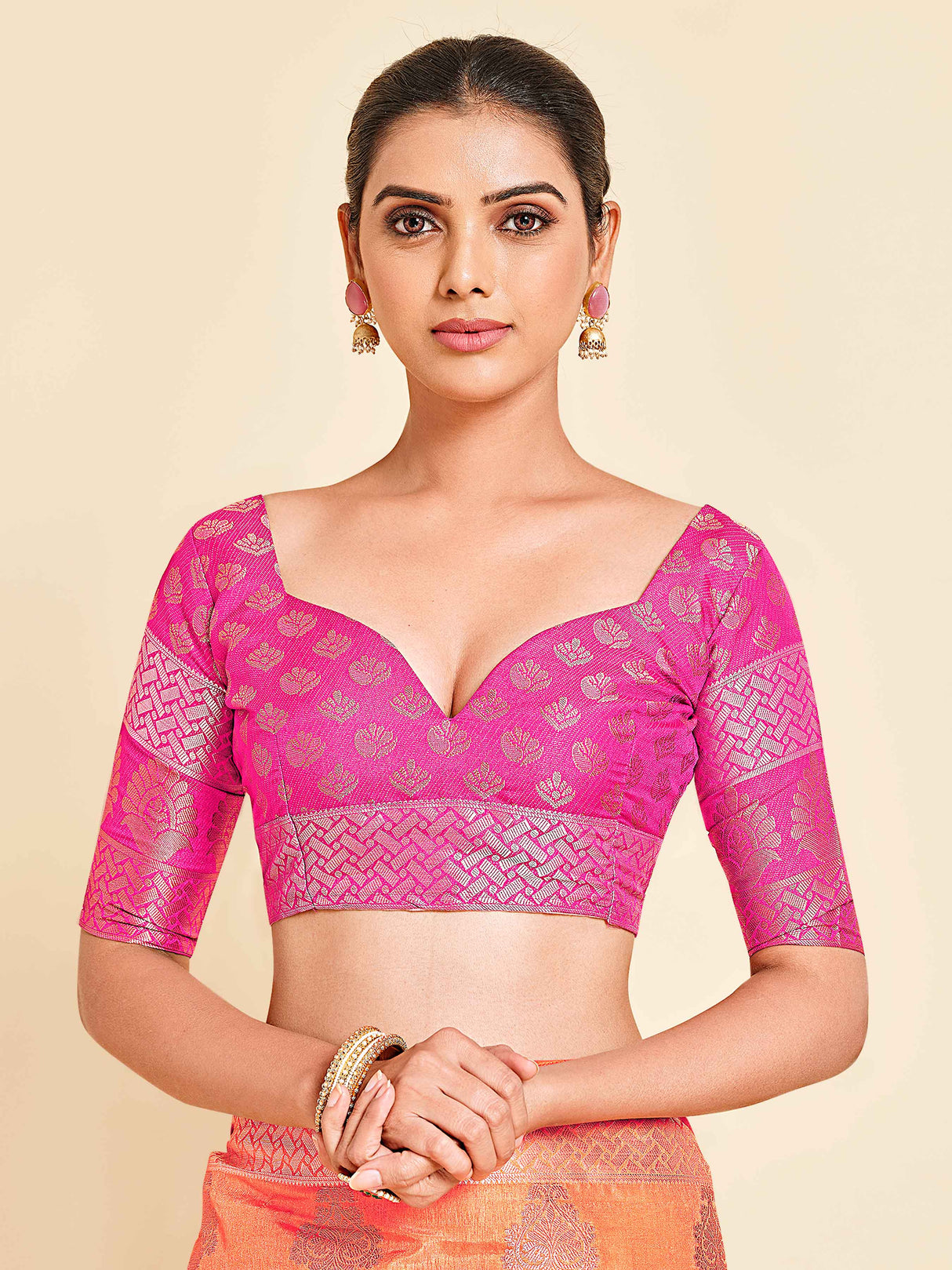 Mimosa Womens Art Silk Saree Kanjivaram Peach Color