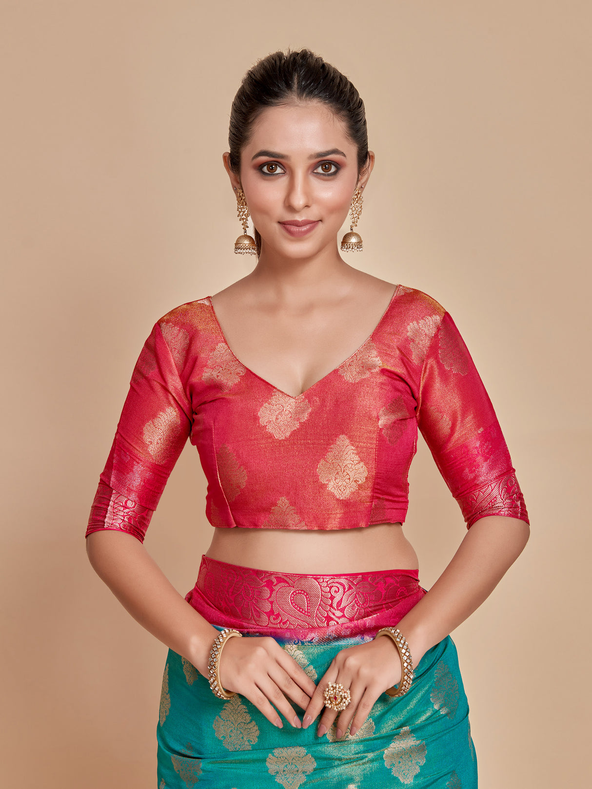 Mimosa Women's Woven Design Kanjivaram Style Art Silk Saree With Blouse Piece : SA0000393ANFREE