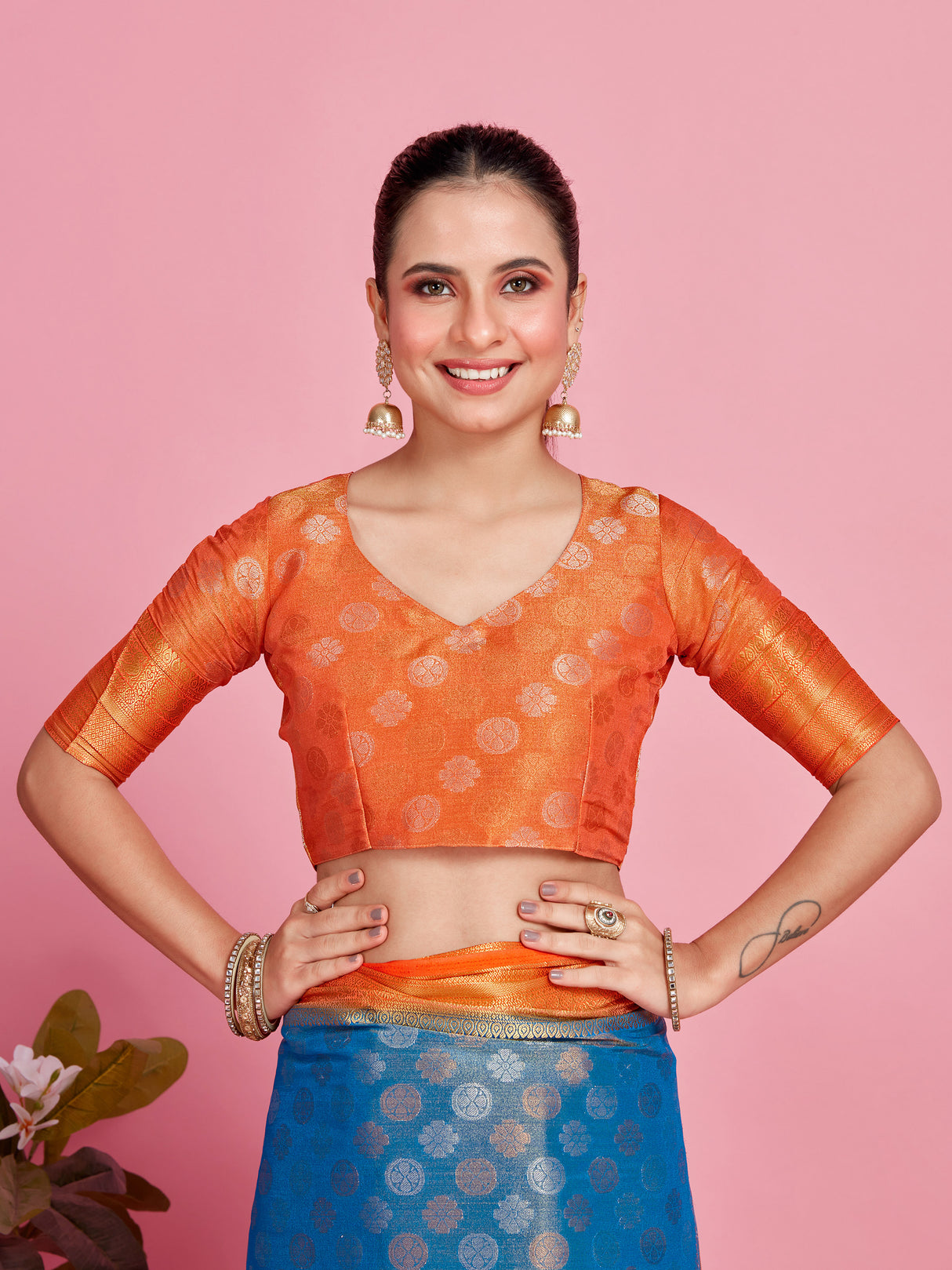 Mimosa Women's Woven Design Kanjivaram Style Art Silk Saree With Blouse Piece : SA0000410ANFREE