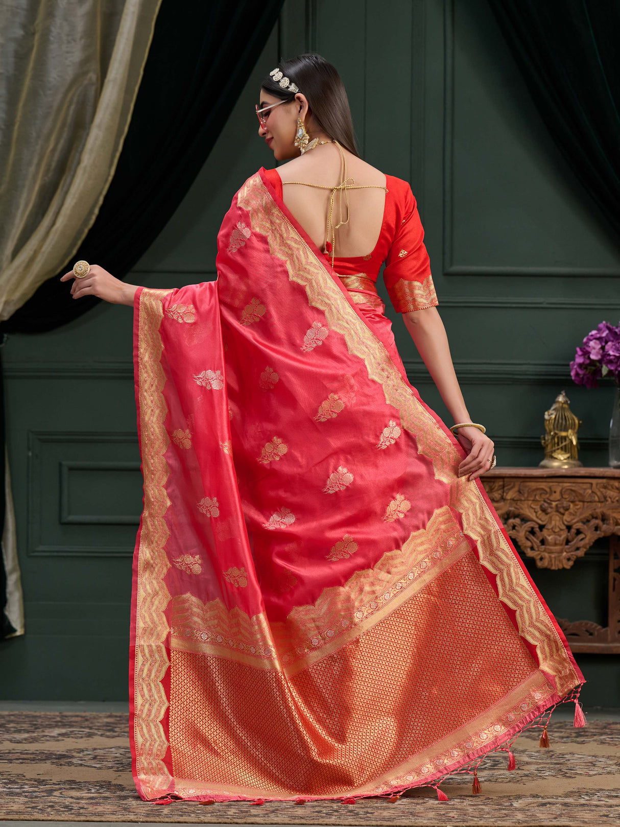 Mimosa Women's Woven Design Banarasi Orgenza Saree With Blouse Piece : SA0000864ST