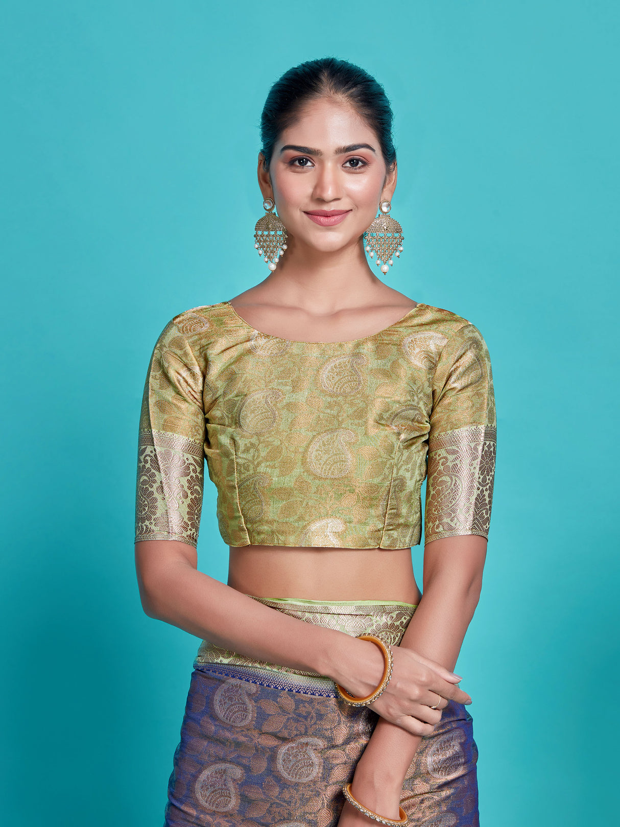 Mimosa Women's Woven Design Kanjivaram Style Art Silk Saree With Blouse Piece : SA0000412NVFREE