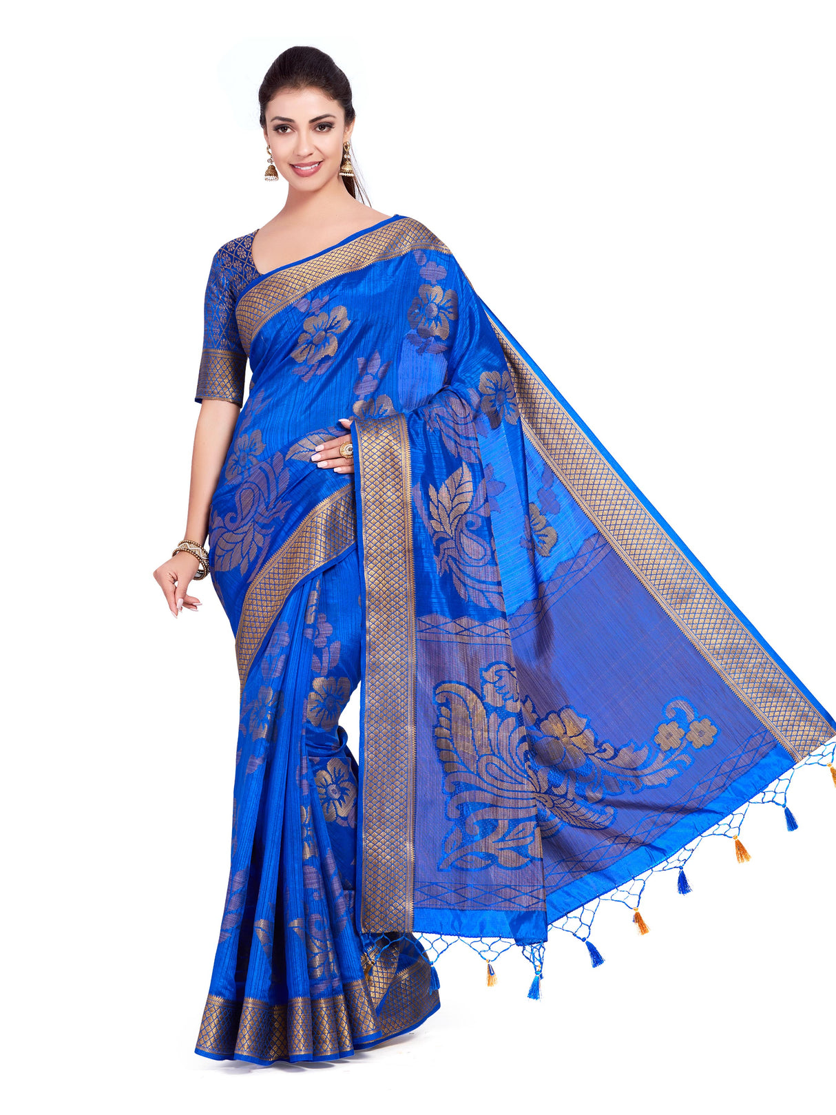 Mimosa Womens Art Silk Saree Kanjivaram Royal Blue Color