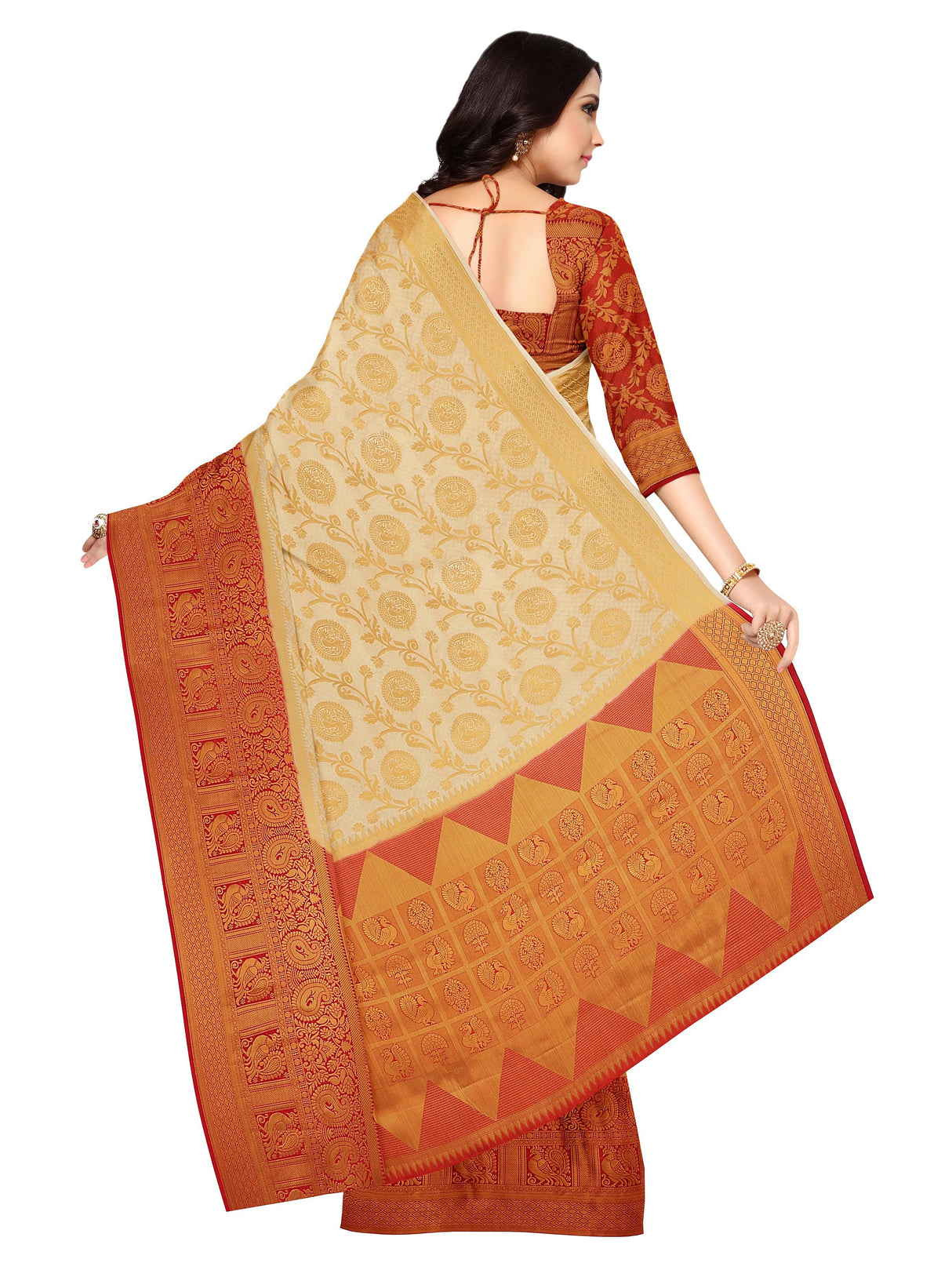 Mimosa Womens Art Silk Saree Kanjivaram Halfwhite Color