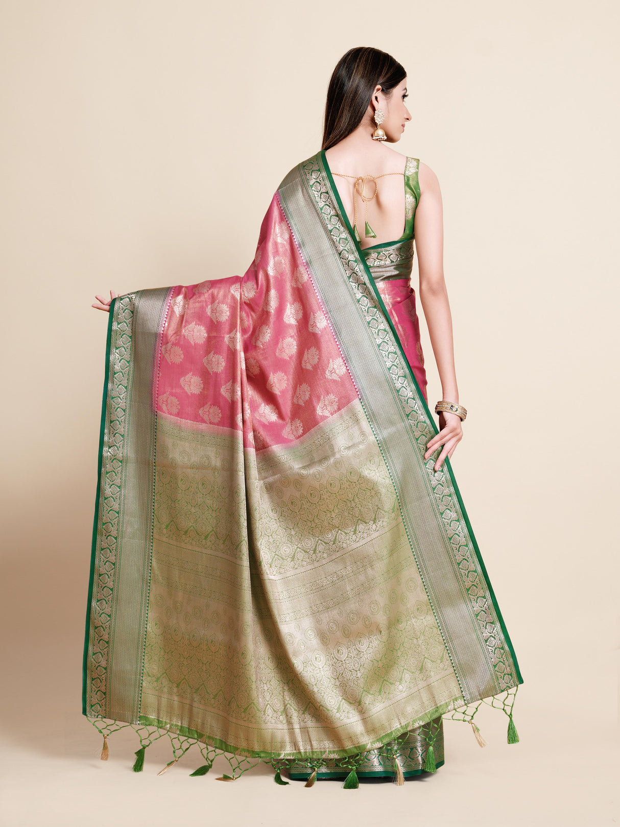 Mimosa Womens Art Silk Saree Kanjivaram Rani Color