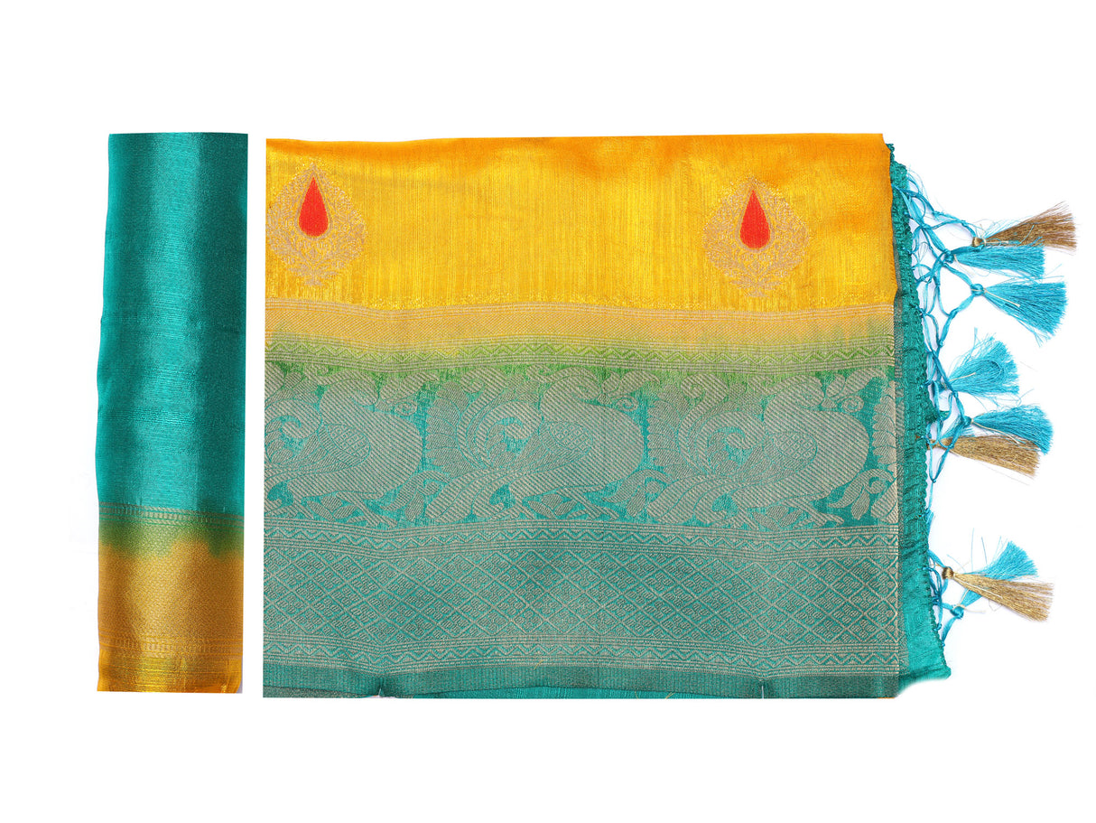 Mimosa Womens Art Silk Saree Kanjivaram Gold Color