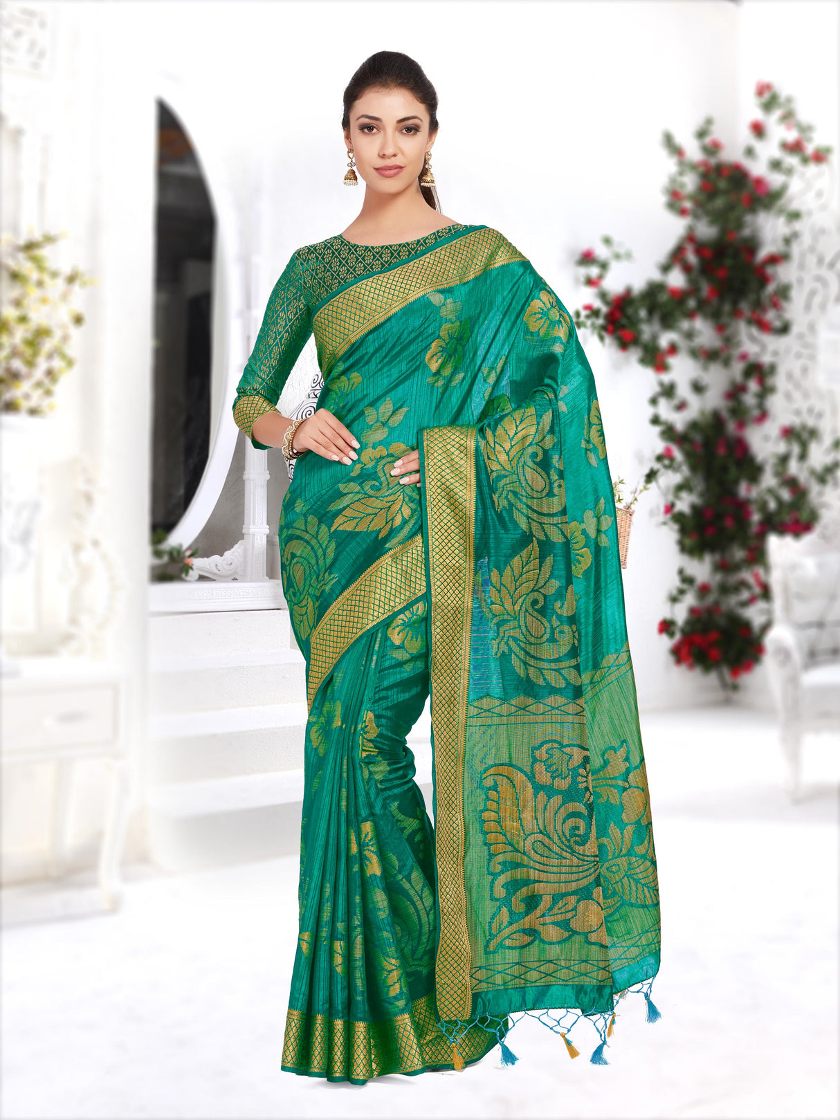 Mimosa Womens Art Silk Saree Kanjivaram Rama Color