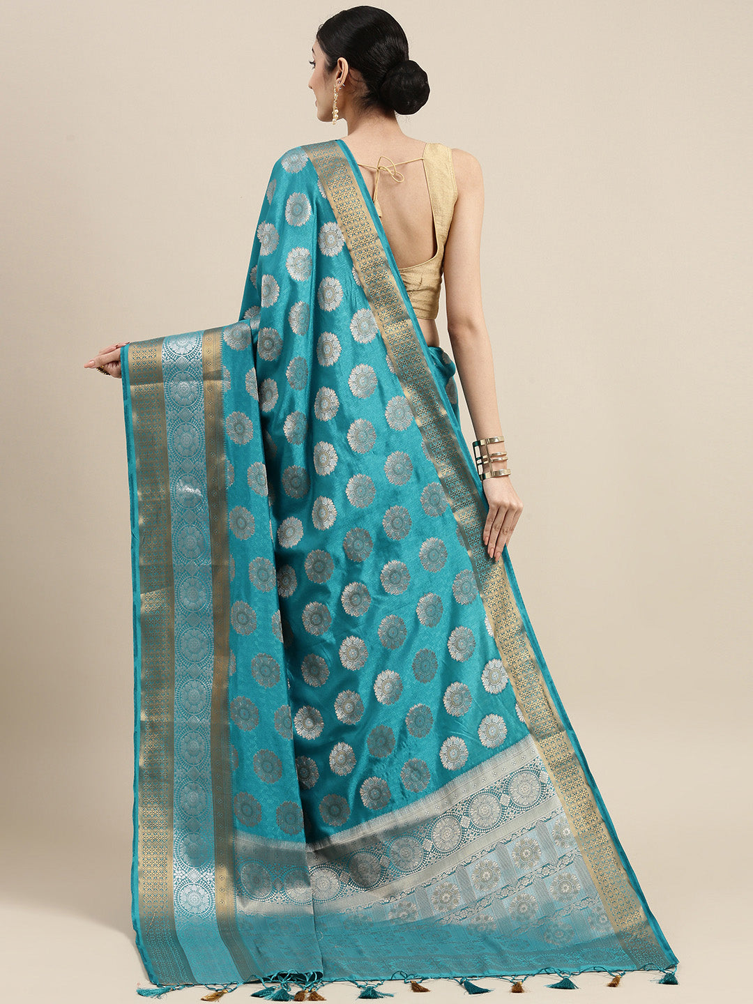 Mimosa Womens Art Silk Saree Kanjivaram Saffire Color